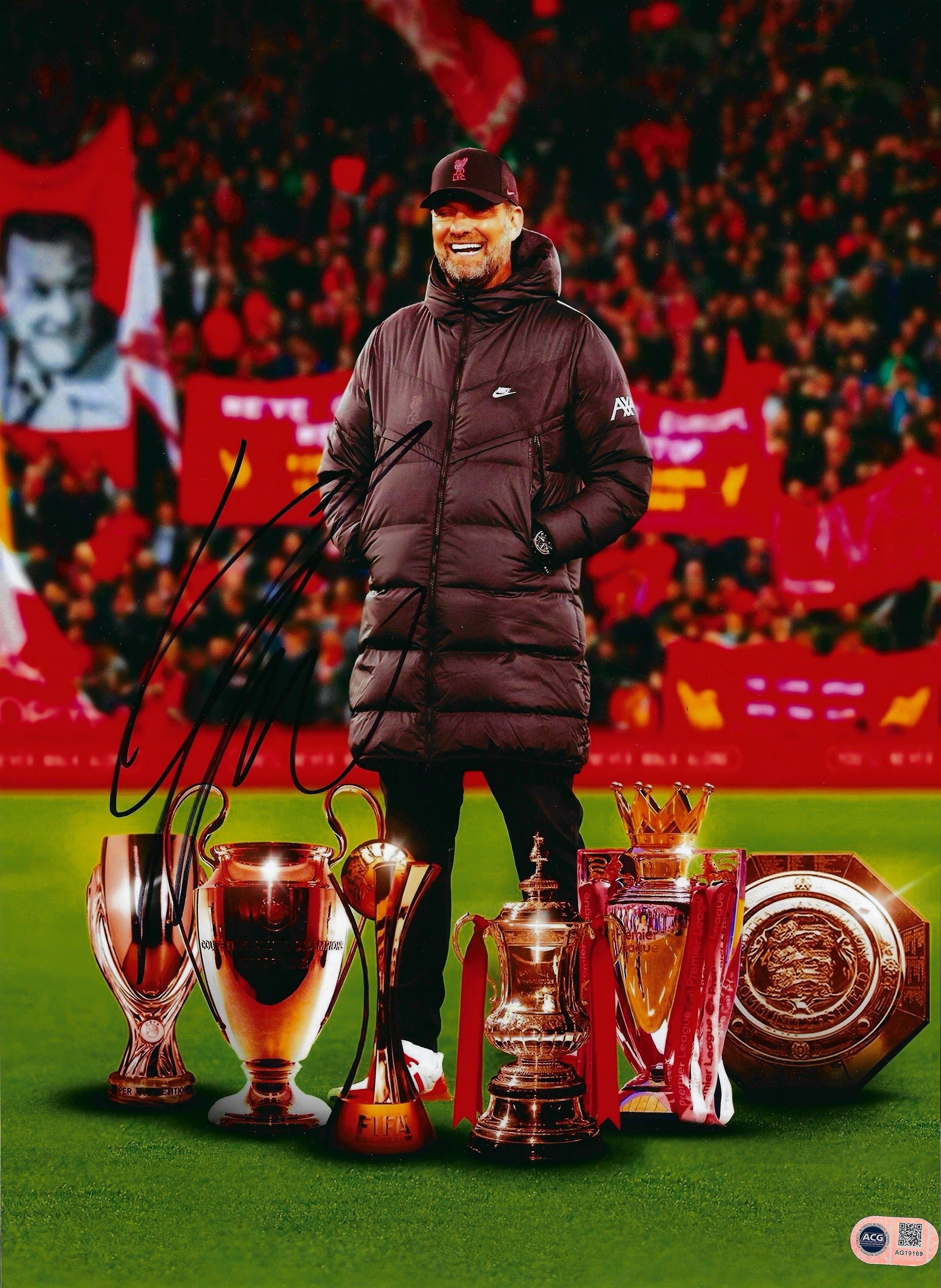 JURGEN KLOPP SIGNED LIVERPOOL FC TROPHY WINNERS 16x12 (ACG CERT AG19169)