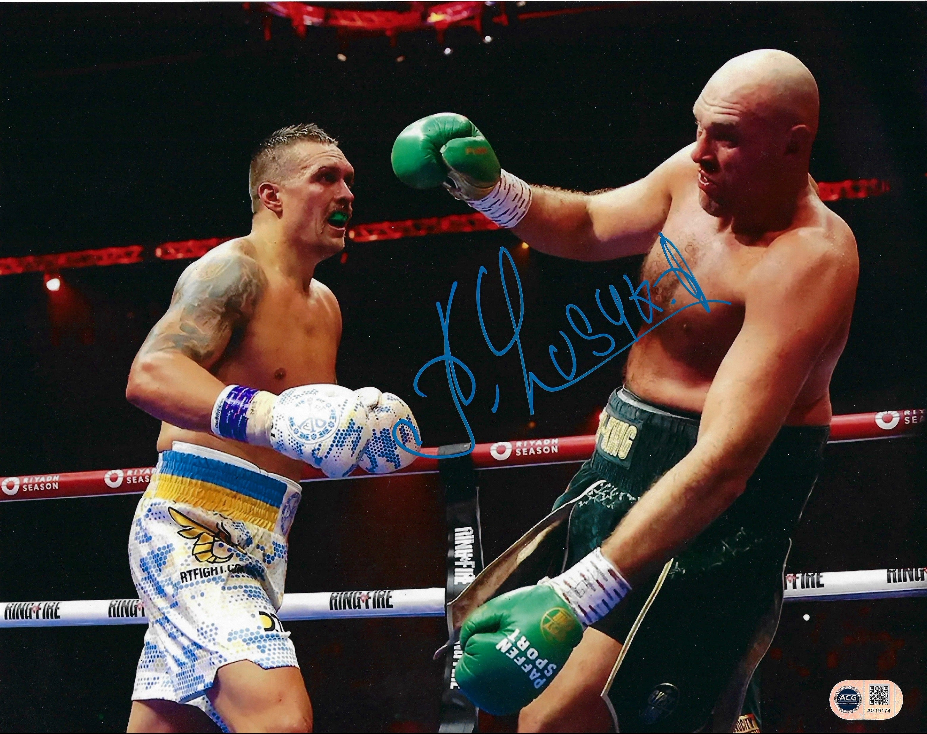 OLEKSANDR USYK SIGNED 16x12 USYK FURY CHAMP PHOTO (ACG CERT AG19174)