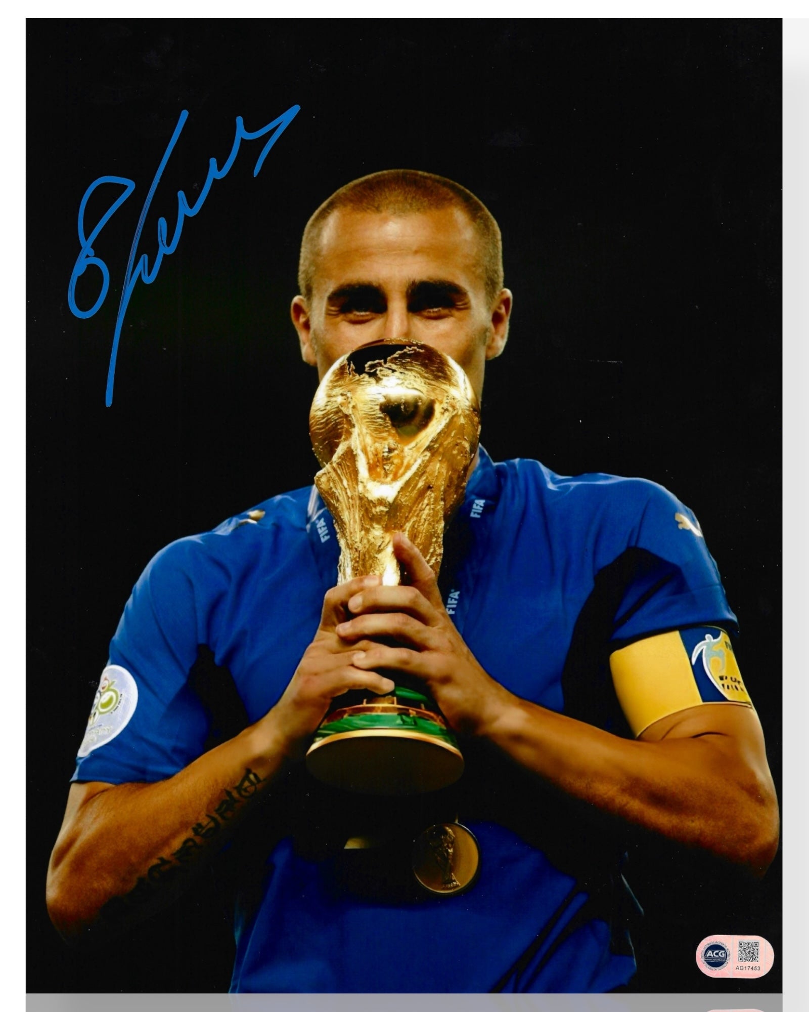 FABIO CANNAVARO SIGNED ITALY 06 WORLD CUP WINNER 14x11 PHOTO (ACG CERT AG17453)