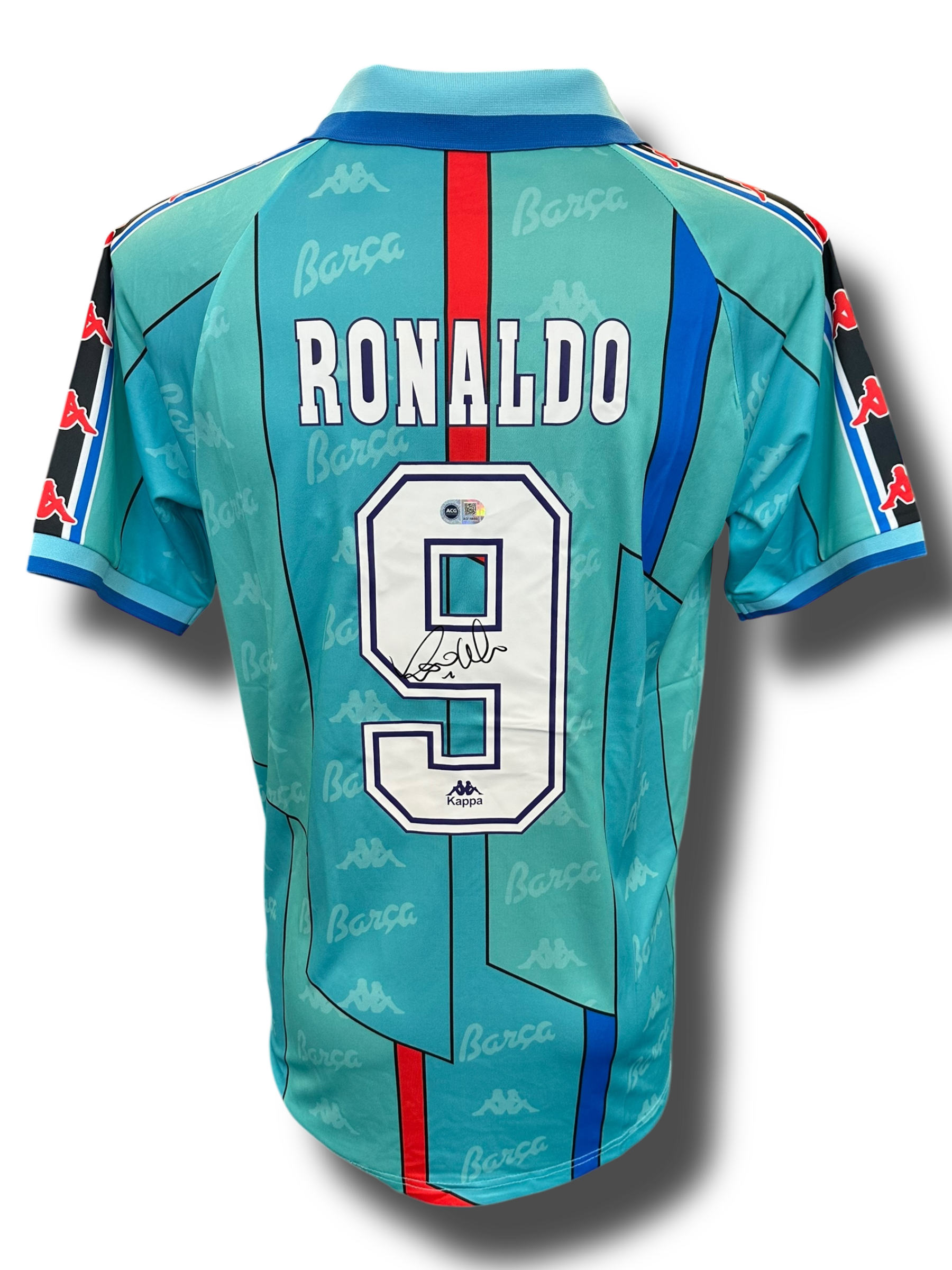 RONALDO NAZARIO SIGNED FC BARCELONA 95/97 AWAY SHIRT (ACG CERT AG16650)