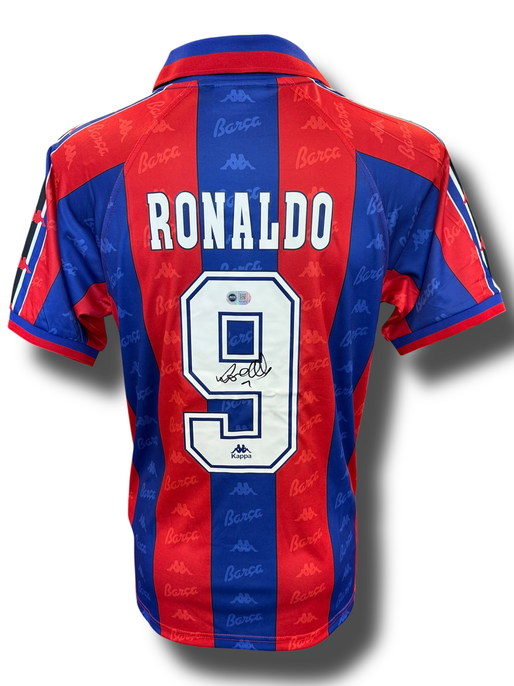 RONALDO NAZARIO SIGNED FC BARCELONA 95/97 HOME SHIRT (ACG CERT AG16619)