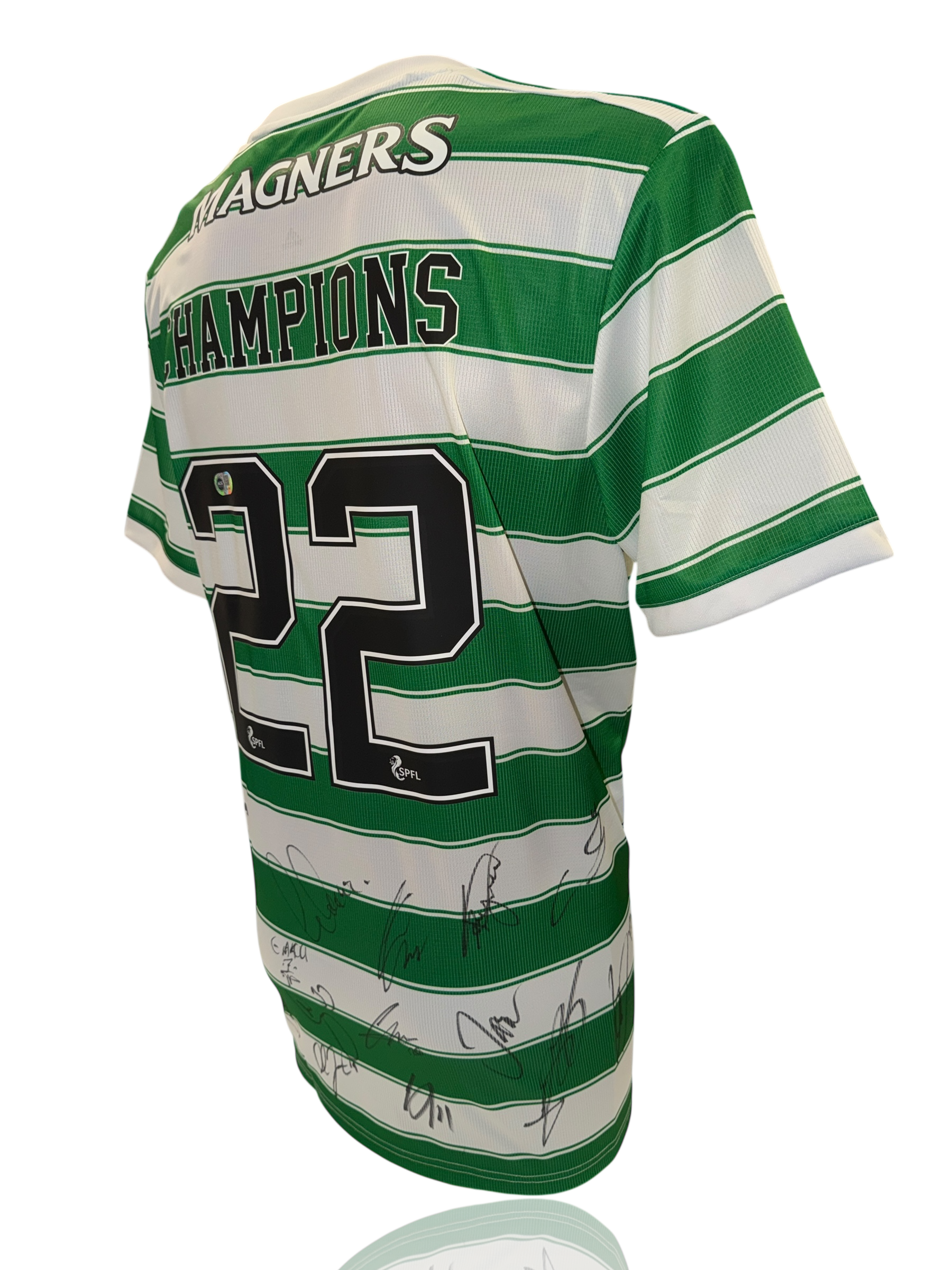 CELTIC FC OFFICIAL SQUAD SIGNED CHAMPIONS 22 21/22 HOME SHIRT (ACG CERT AG17587)