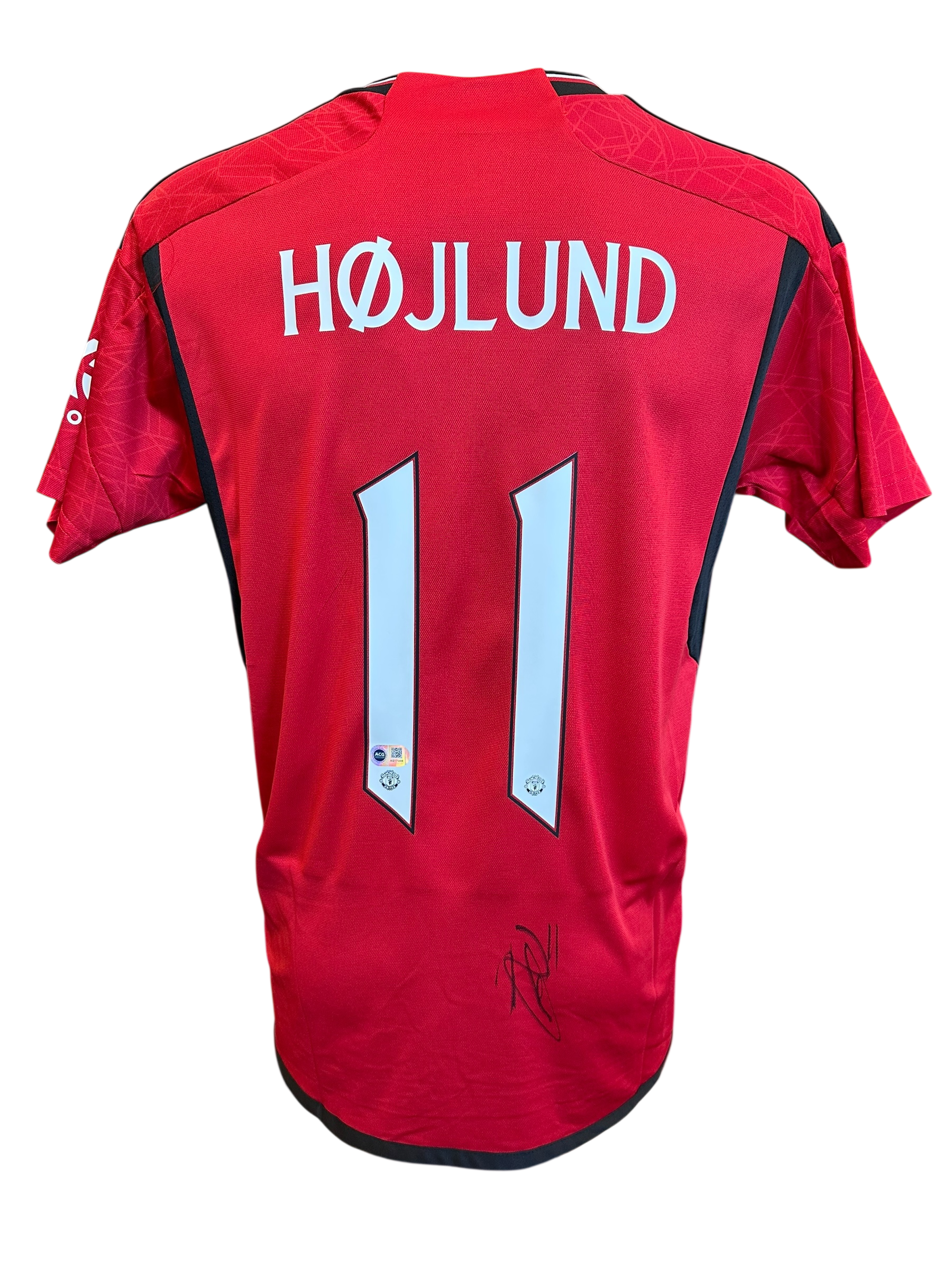 RASMUS HOJLUND SIGNED 2023/24 MANCHESTER UTD HOME SHIRT (ACG CERT AG17208)