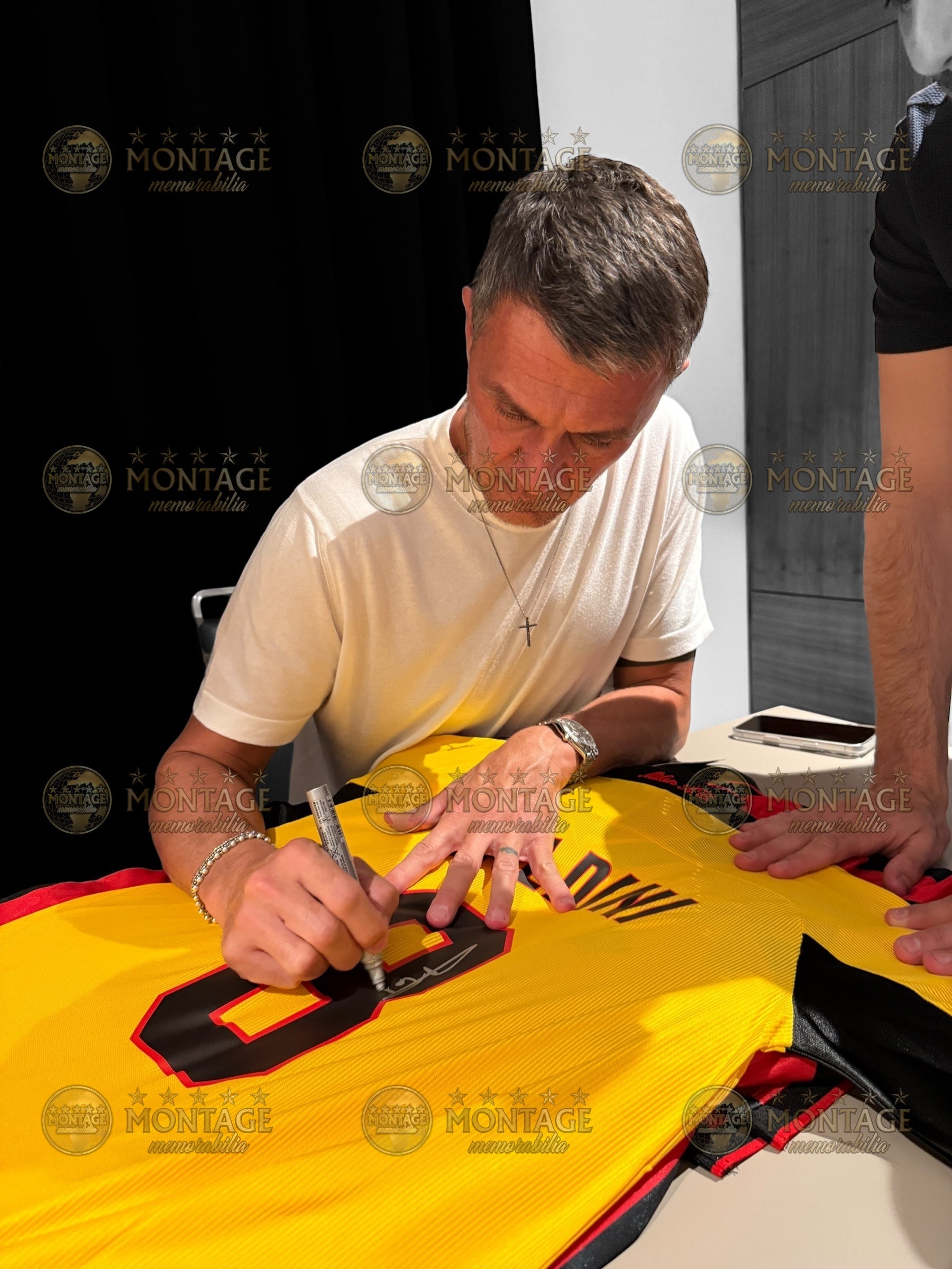 PAOLO MALDINI SIGNED AC MILAN 1999/00 100TH ANNIVERSARY YELLOW SHIRT (ACG CERT AG17405)