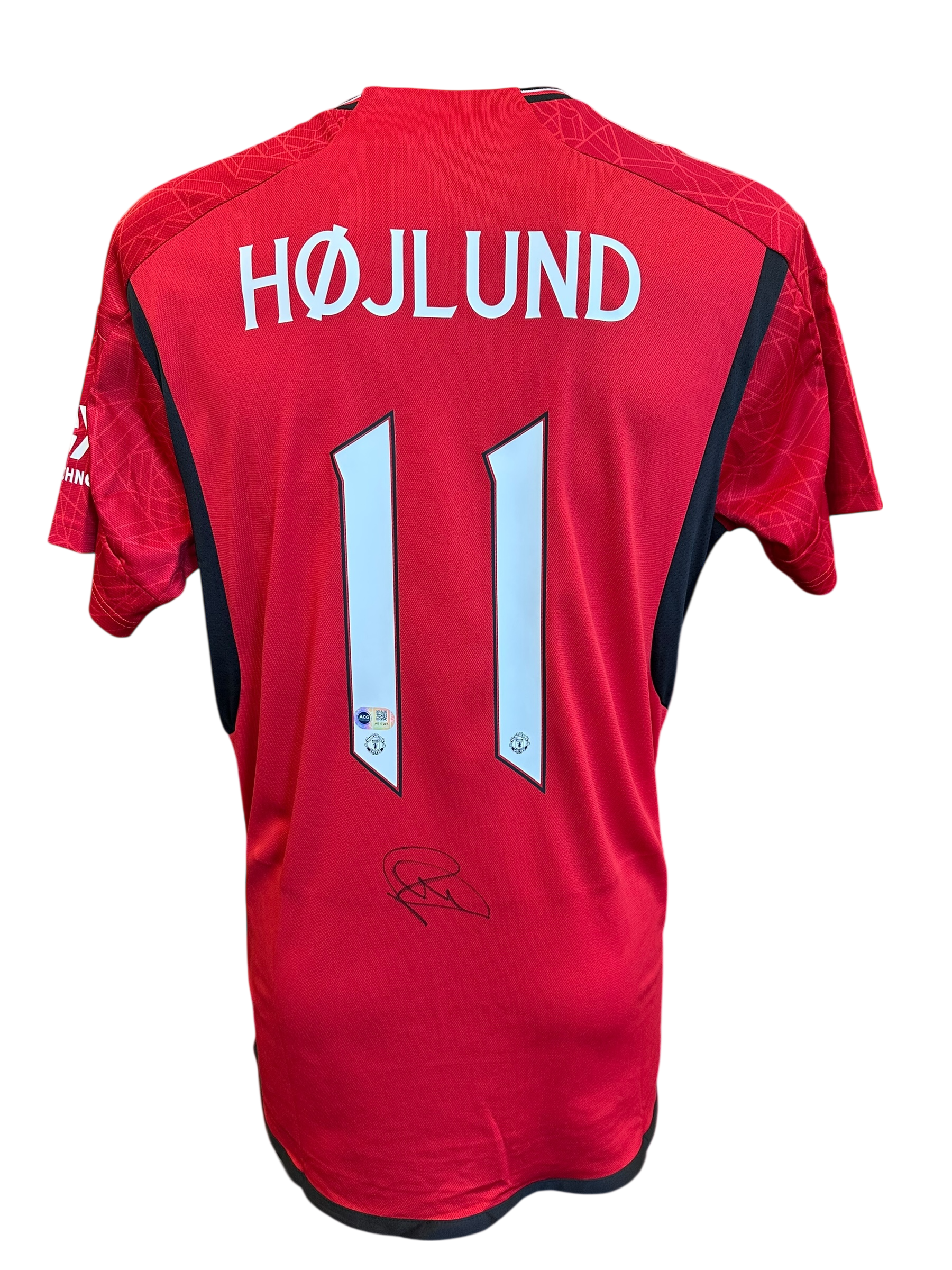 RASMUS HOJLUND SIGNED 2023/24 MANCHESTER UTD HOME SHIRT (ACG CERT AG17207)