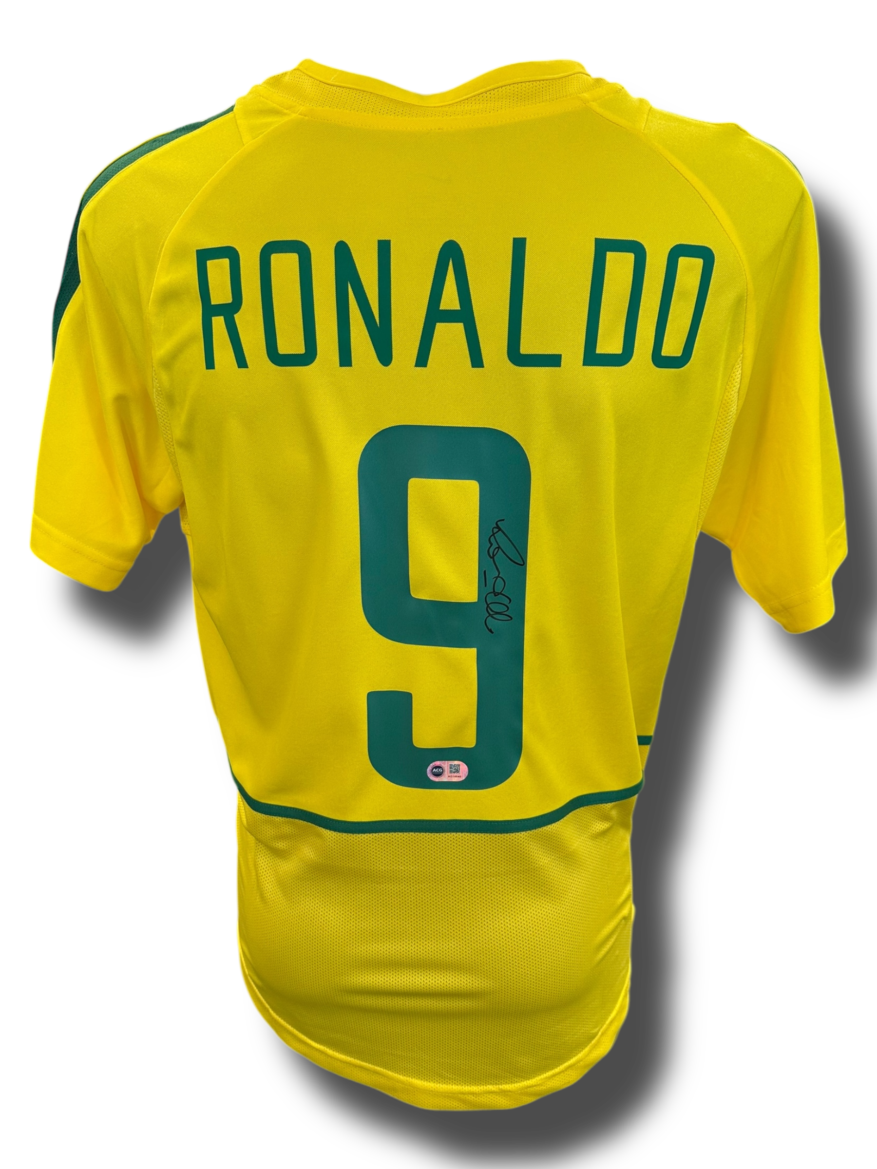 RONALDO NAZARIO SIGNED BRAZIL HOME 2002 WORLD CUP SHIRT (ACG CERT AG16640)