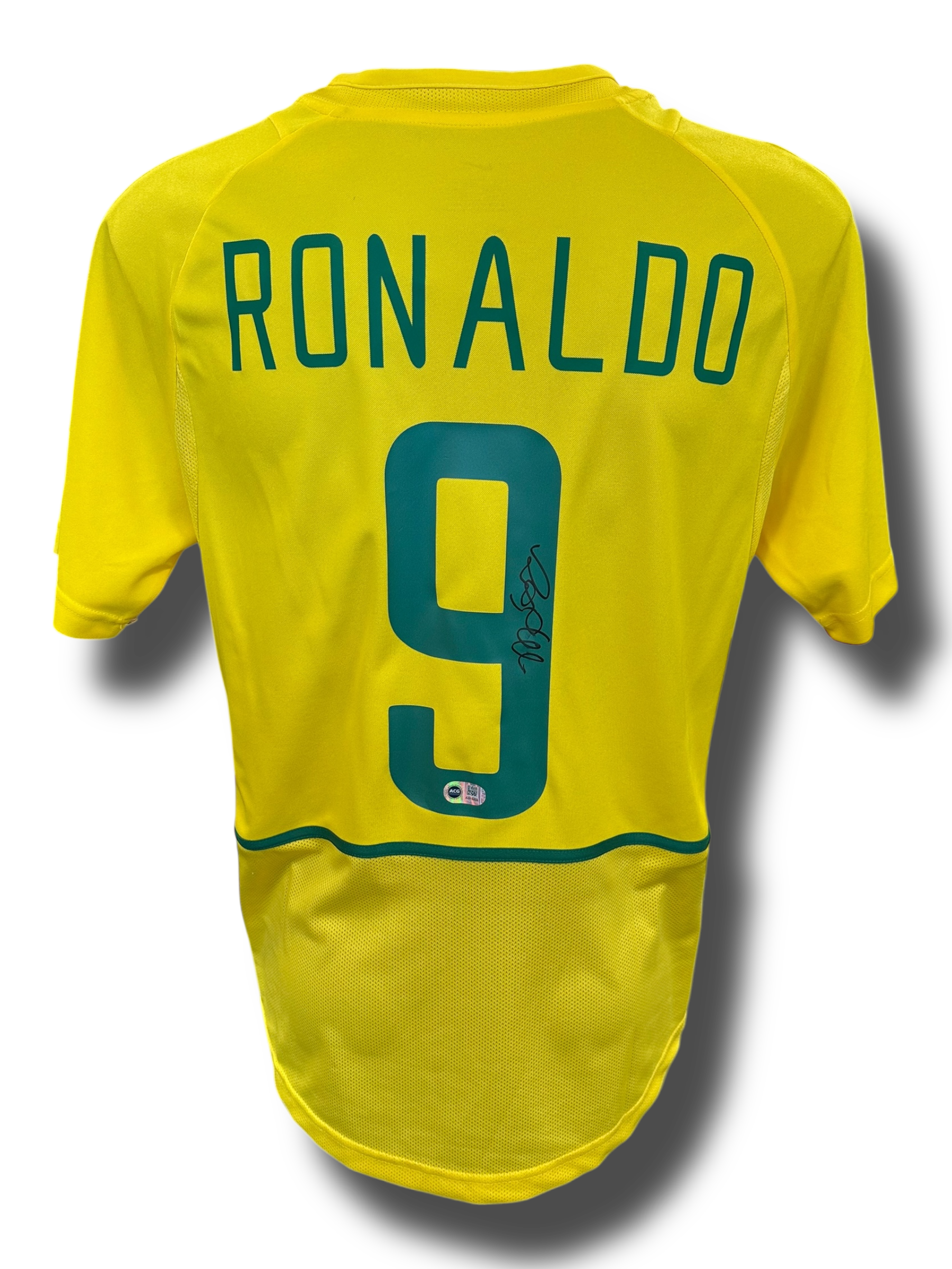 RONALDO NAZARIO SIGNED BRAZIL HOME 2002 WORLD CUP SHIRT (ACG CERT AG16635)