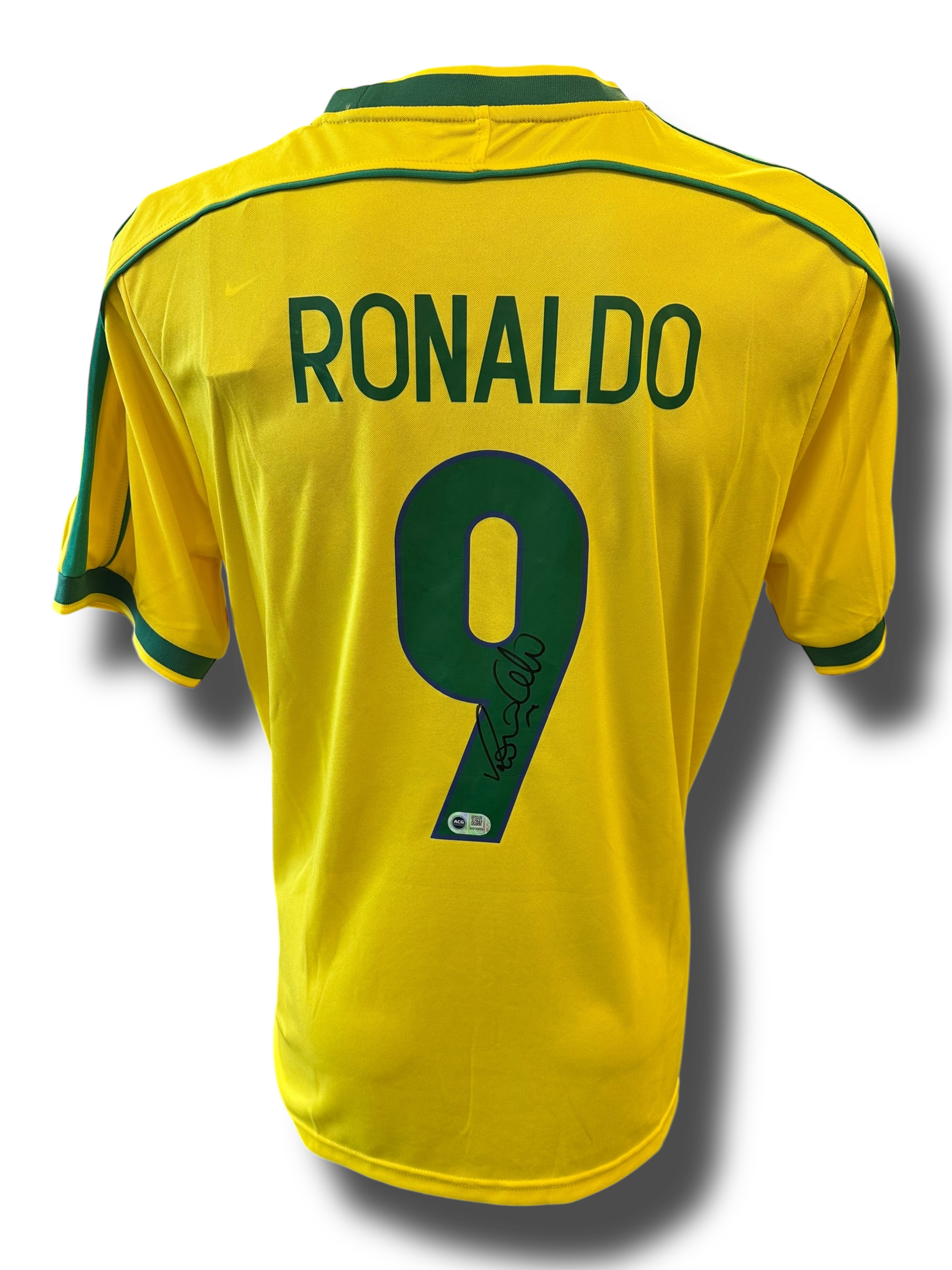 RONALDO NAZARIO SIGNED BRAZIL HOME 1998 WORLD CUP SHIRT (ACG CERT AG16634)