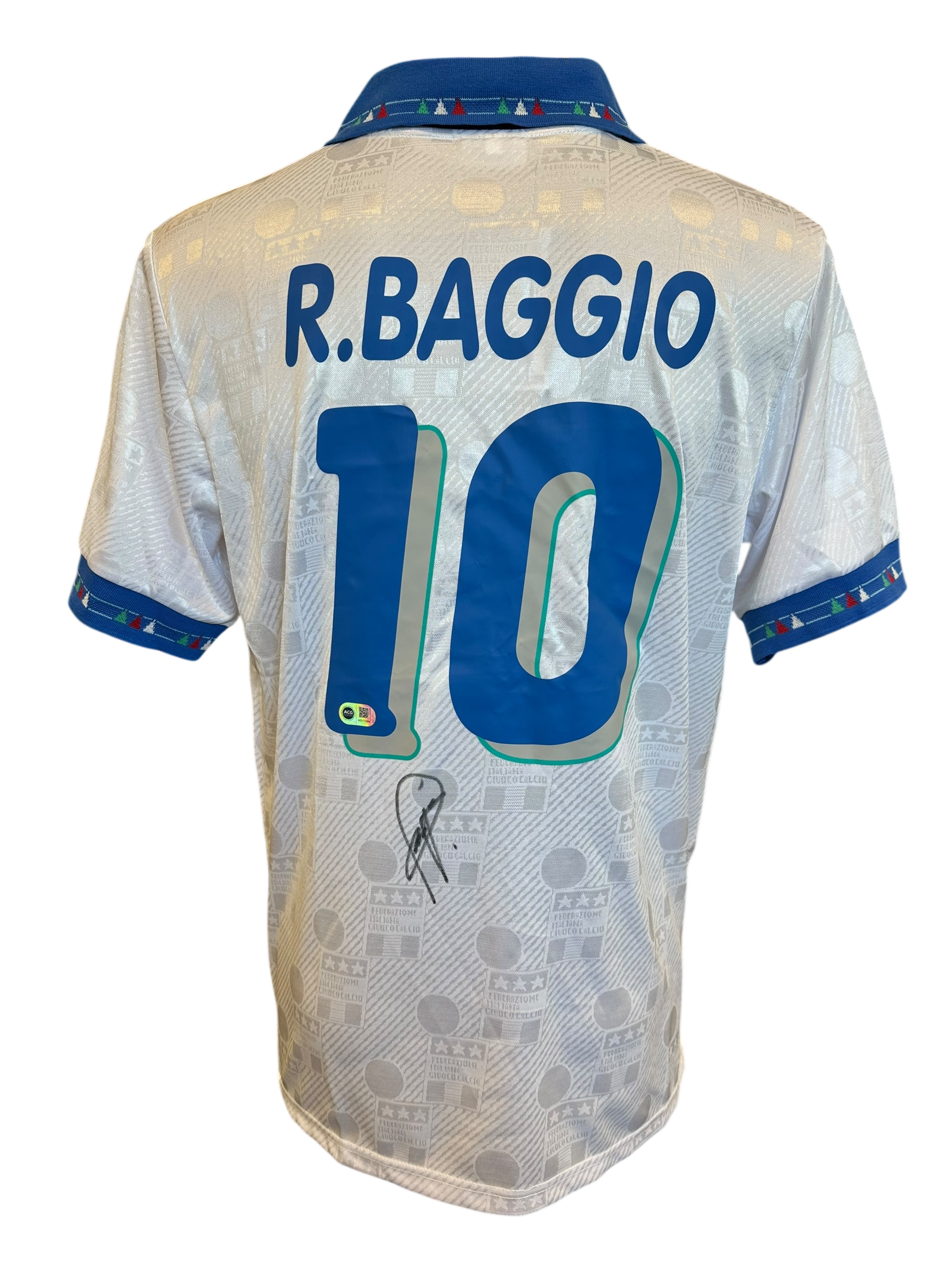 ROBERTO BAGGIO SIGNED 1994 ITALY WORLD CUP AWAY SHIRT (ACG CERT AG17289)