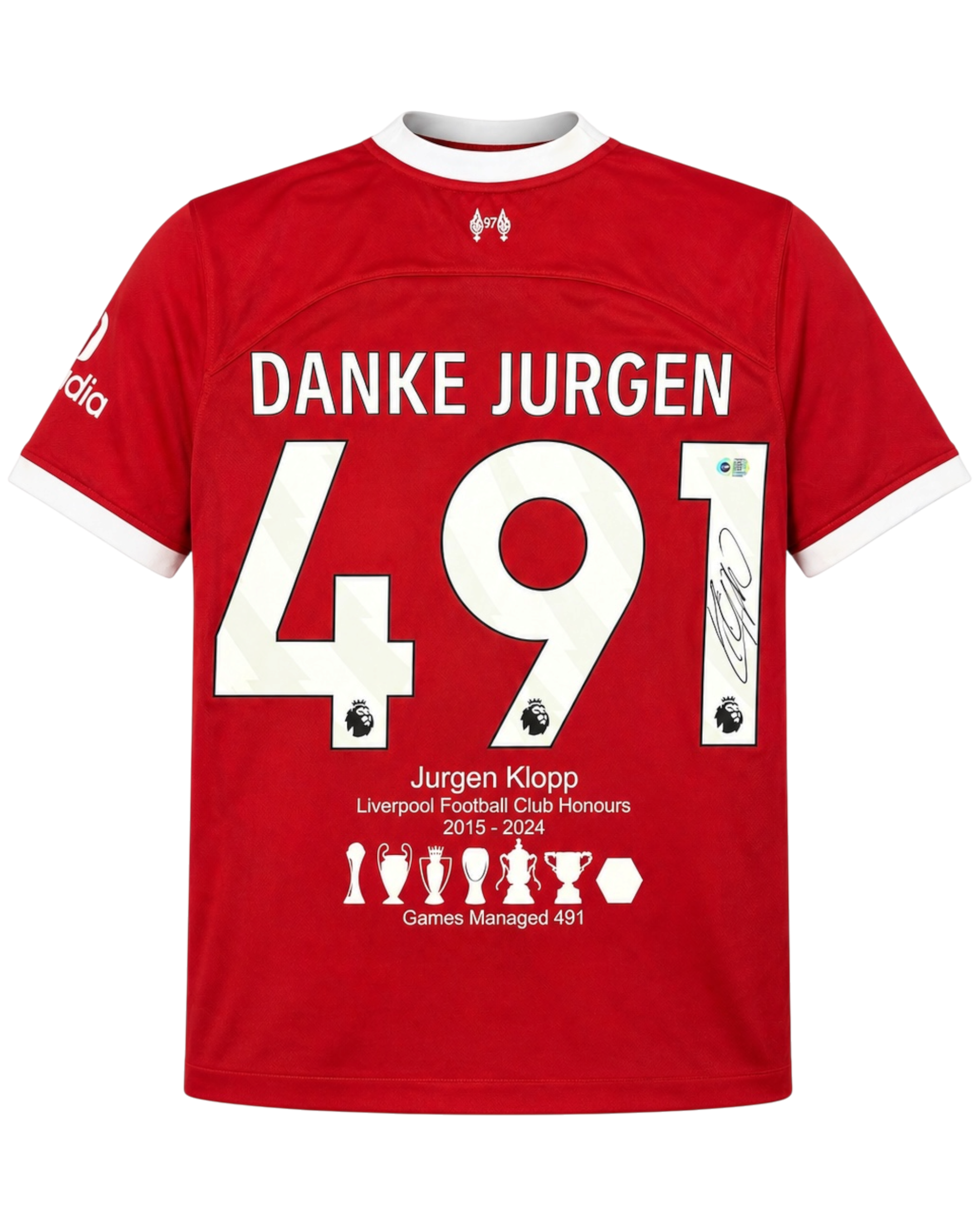 JURGEN KLOPP SIGNED 23/24 LIVERPOOL DANKE JURGEN 491 SHIRT (ACG CERT AG19042)