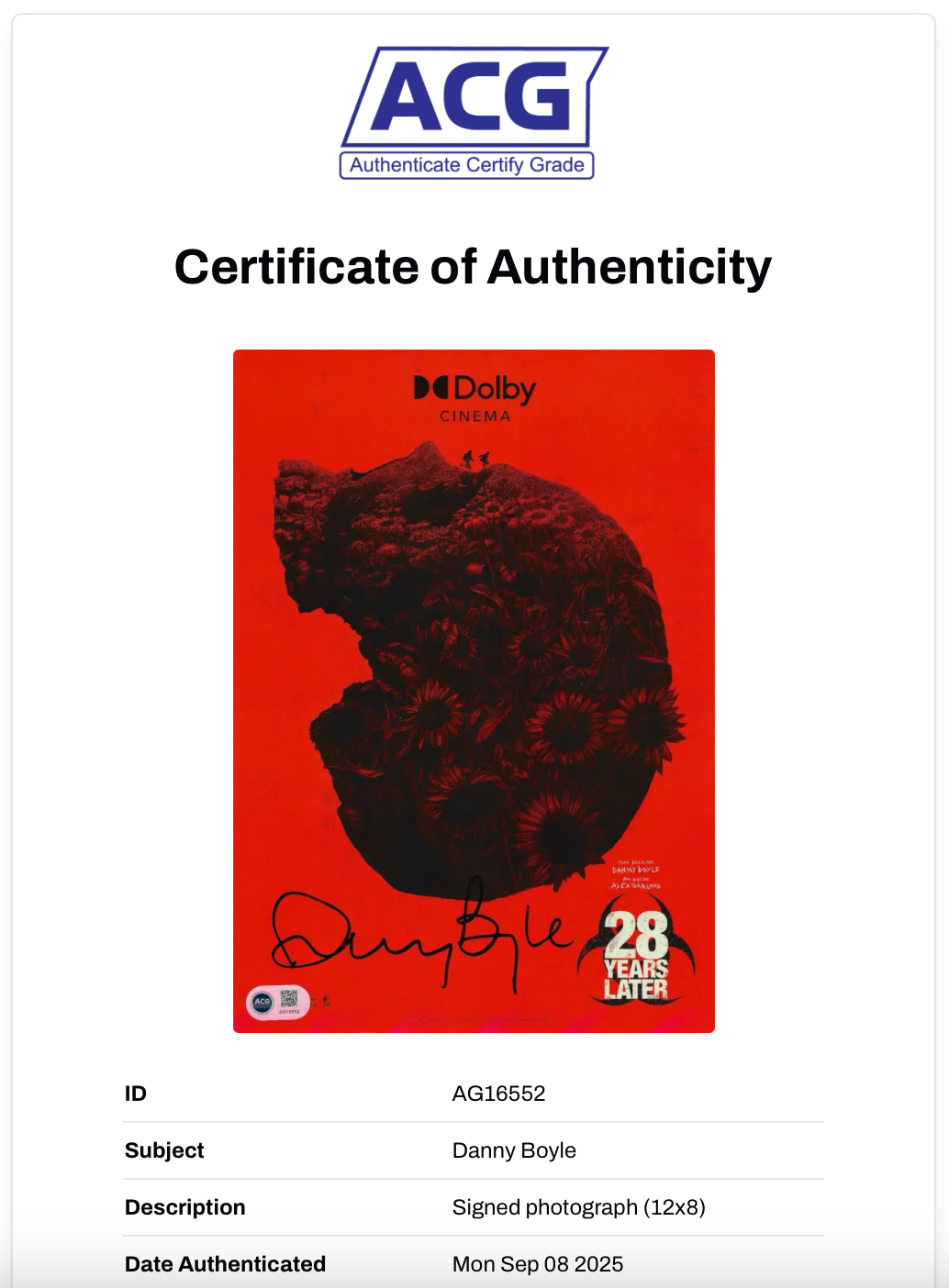 DANNY BOYLE SIGNED TRAINSPOTTING 12x8 PHOTO (ACG CERT AG16552)