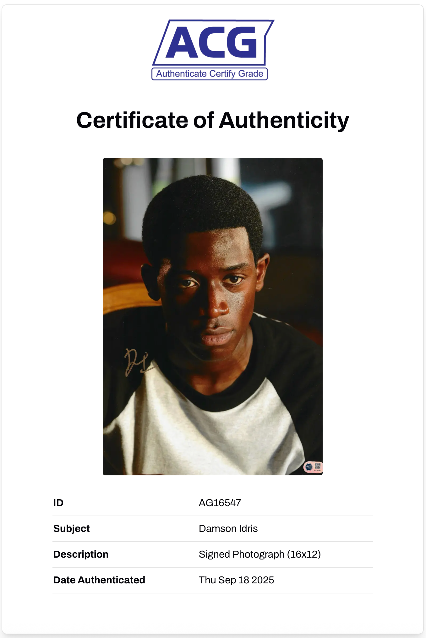 DAMSON IDRIS SIGNED SNOWFALL 16x12 PHOTO (ACG CERT AG16547)