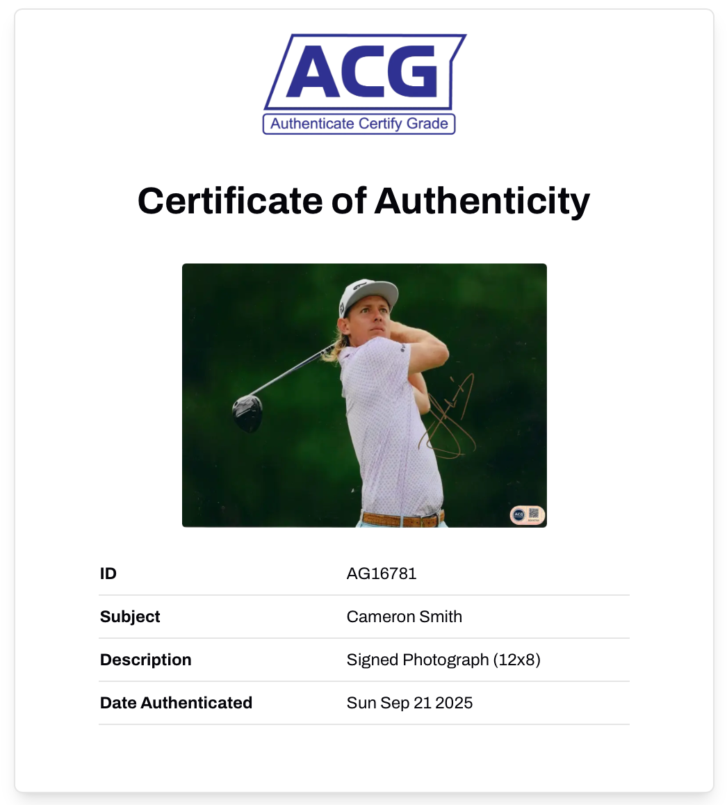 CAMERON SMITH SIGNED 12x8 GOLF 150 OPEN WINNER PHOTO (ACG CERT AG16781)
