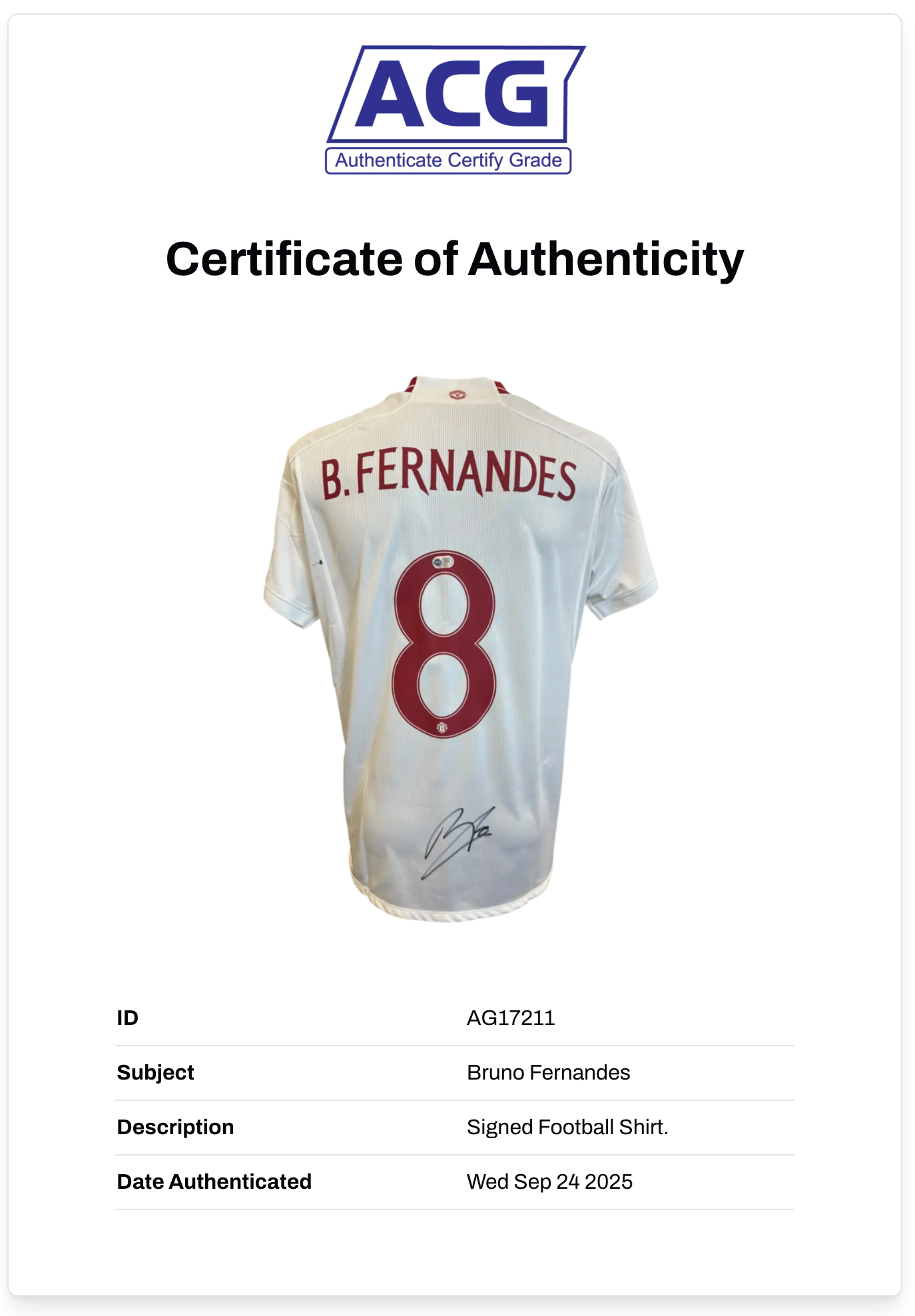 BRUNO FERNANDES SIGNED 2023/24 MANCHESTER UTD THIRD SHIRT (ACG CERT AG17211)