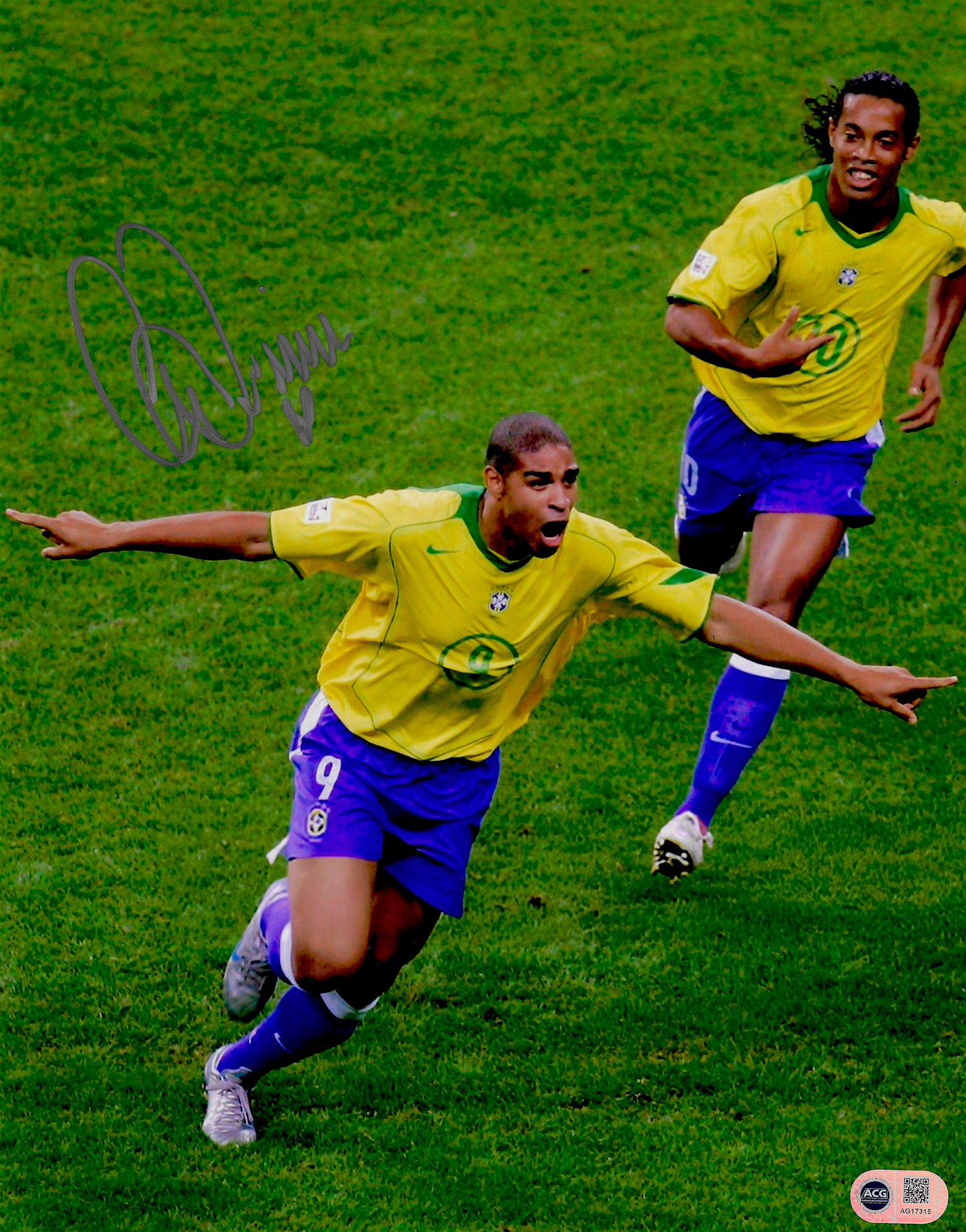 ADRIANO SIGNED BRAZIL 2004 LEGEND 14x11 PHOTO (ACG CERT AG17315)