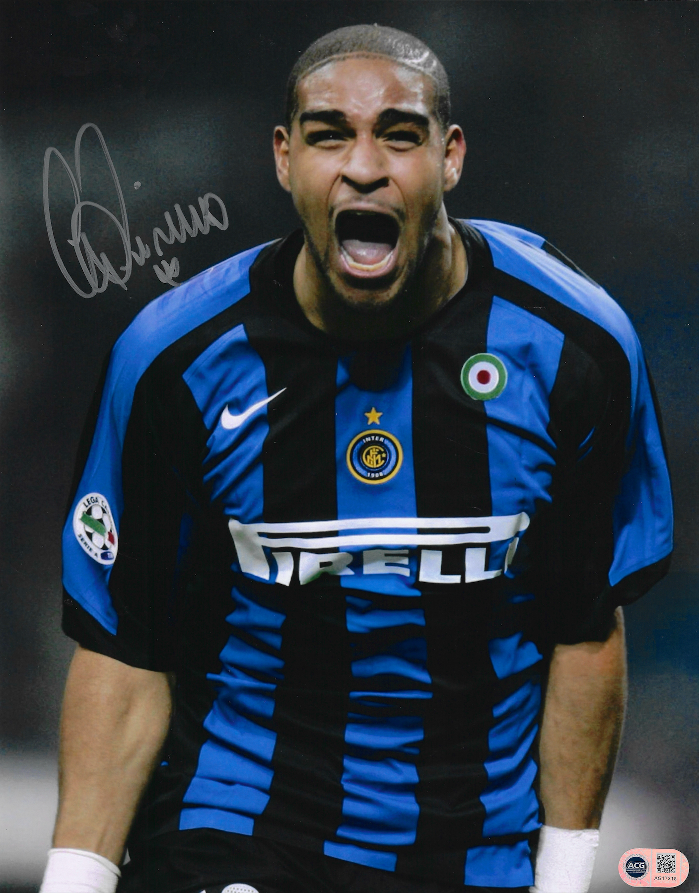 ADRIANO SIGNED INTER MILAN LEGEND 14x11 PHOTO (ACG CERT AG17318)