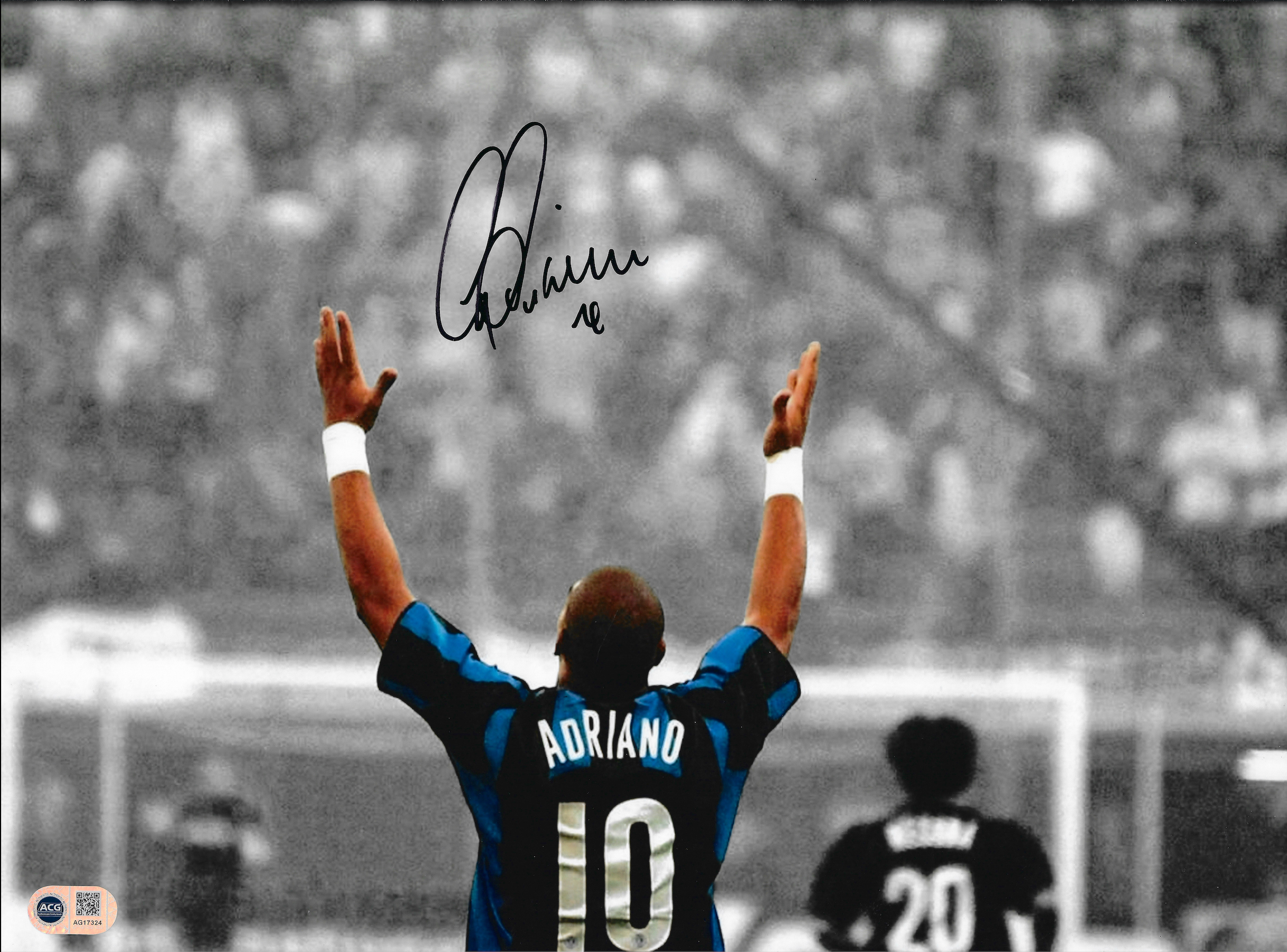 ADRIANO SIGNED INTER MILAN LEGEND 16x12 PHOTO (ACG CERT AG17324)