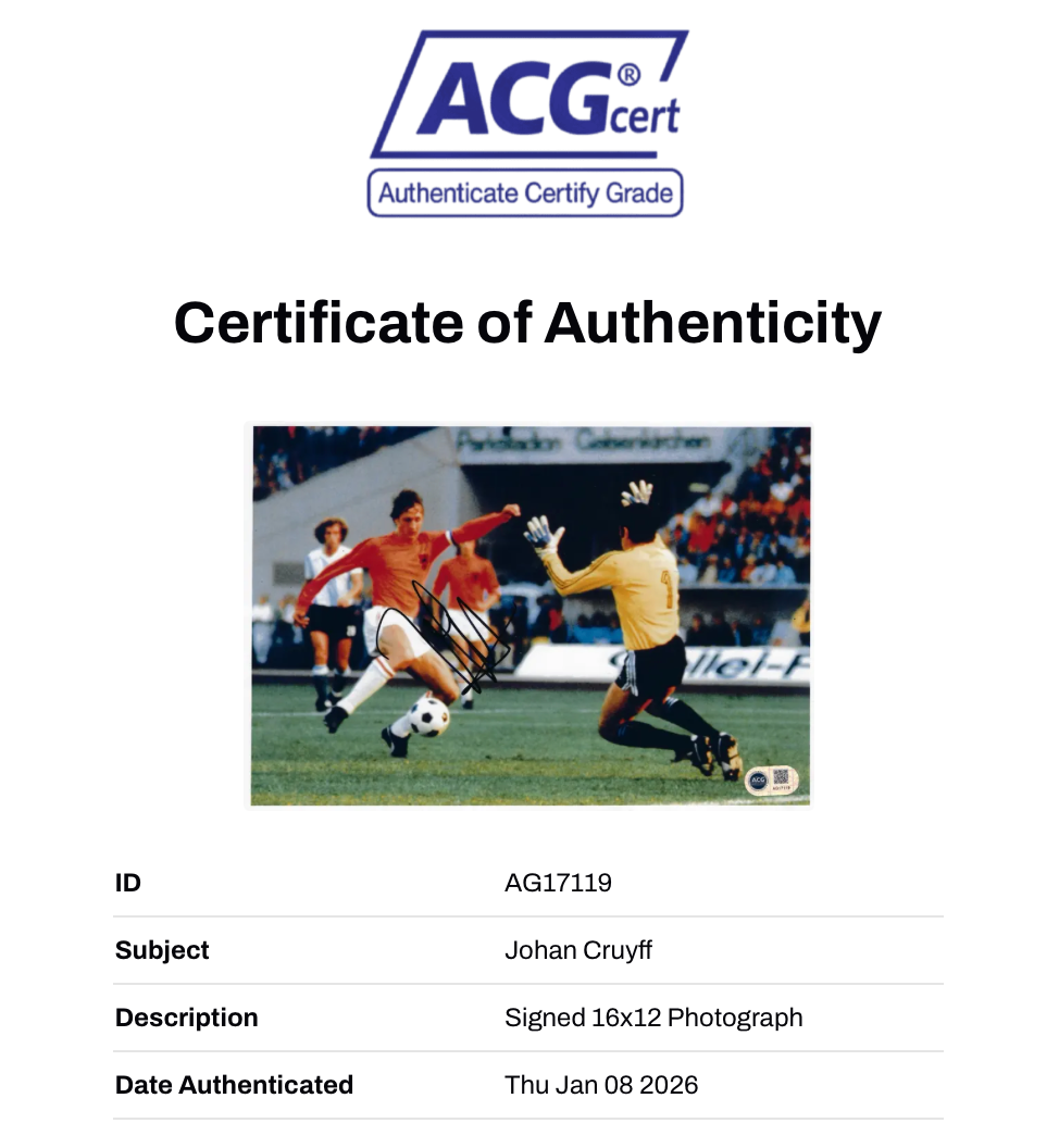 JOHAN CRUYFF SIGNED NETHERLANDS 12X8 PHOTO (ACG CERT AG17119)