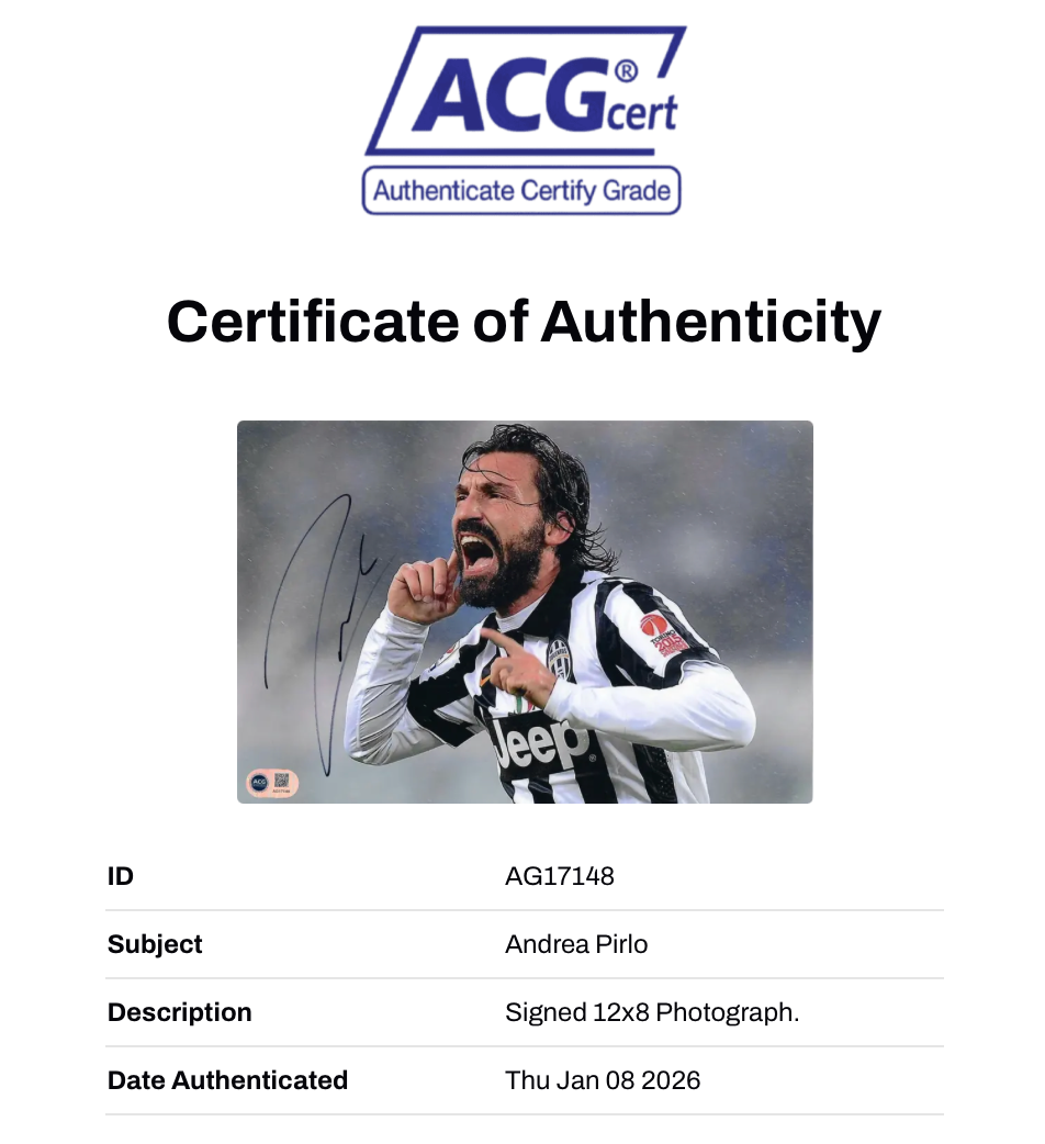 ANDREA PIRLO SIGNED JUVENTUS LEGEND 12x8 PHOTO (ACG CERT AG17148)