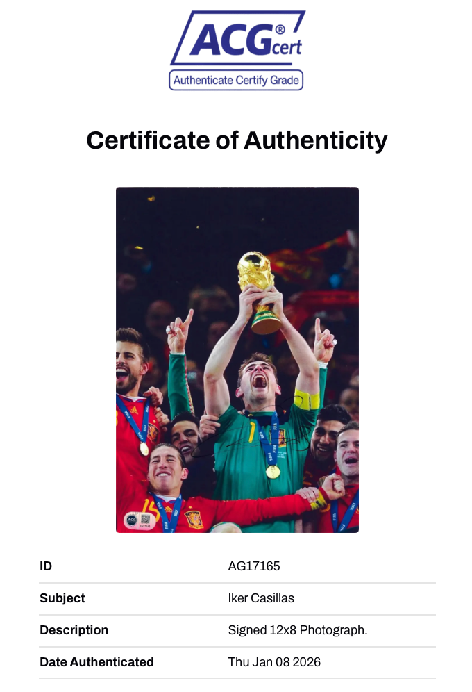 IKER CASILLAS SIGNED SPAIN 2010 WORLD CUP WINNERS 12X8 PHOTO (ACG CERT AG17165)