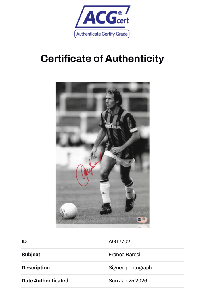 FRANCO BARESI SIGNED AC MILAN LEGEND 14X11 PHOTOGRAPH (ACG CERT AG17702)