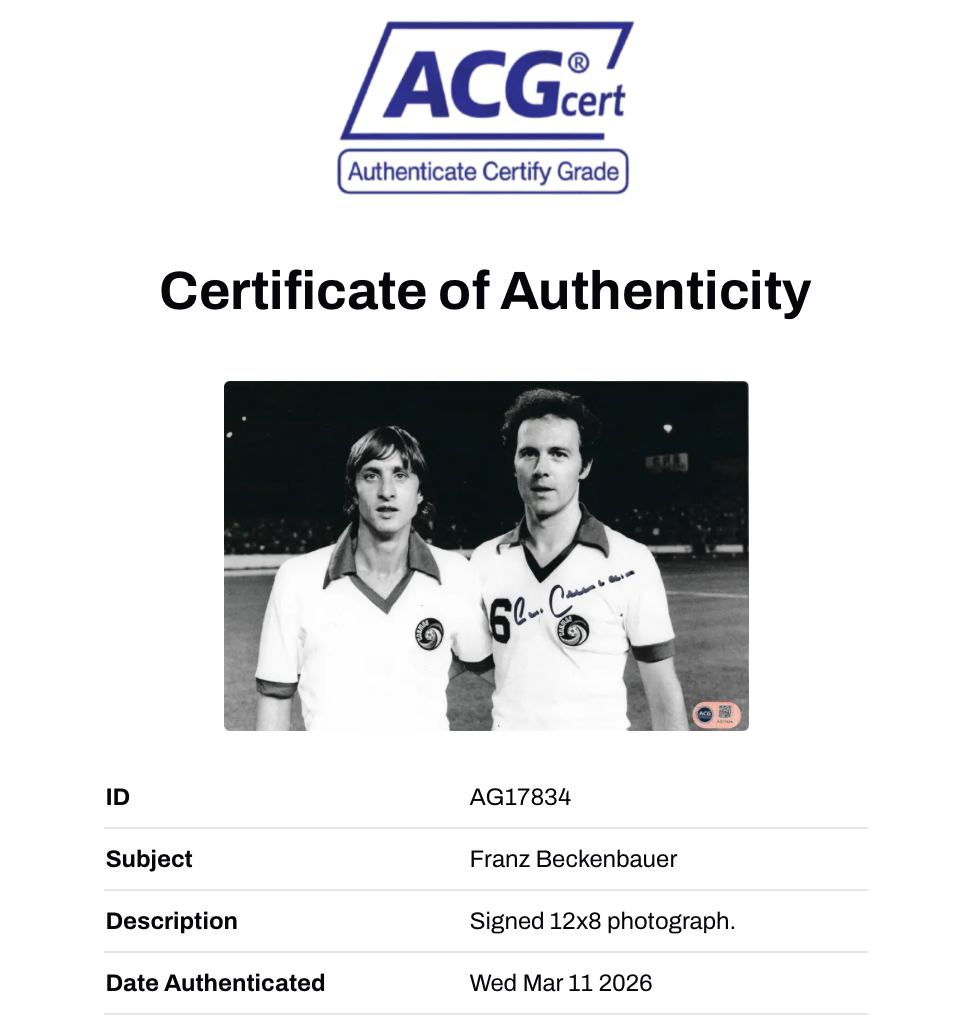 FRANZ BECKENBAUER SIGNED 12X8 FOOTBALL LEGEND PHOTO (ACG CERT AG17834)