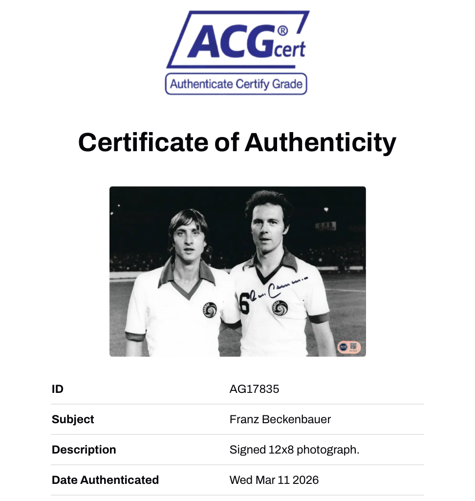 FRANZ BECKENBAUER SIGNED 12X8 FOOTBALL LEGEND PHOTO (ACG CERT AG17835)