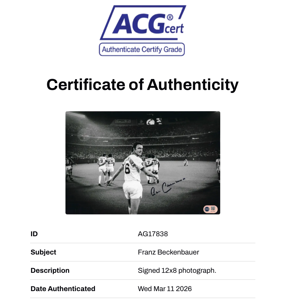 FRANZ BECKENBAUER SIGNED 12X8 FOOTBALL LEGEND PHOTO (ACG CERT AG17838)
