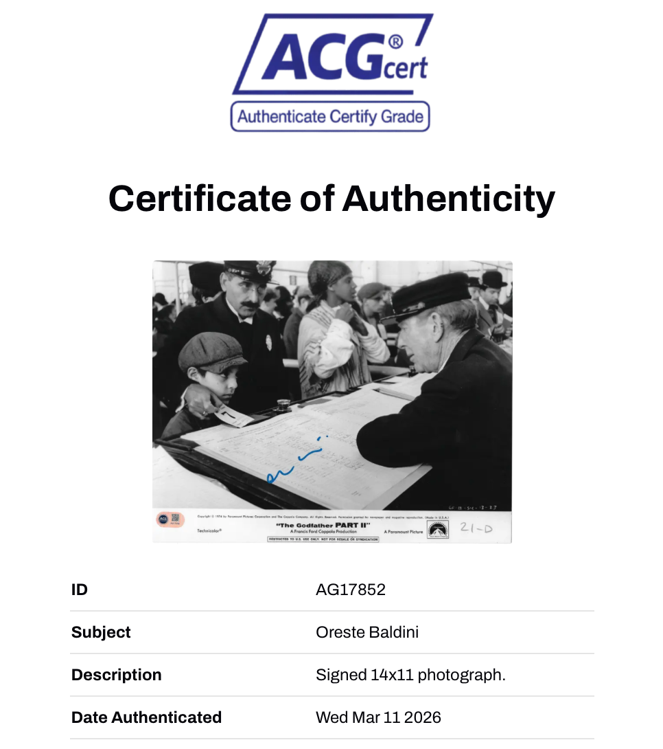 ORESTE BALDINI SIGNED THE GODFATHER 2 VITO ANDOLINI 14x11 PHOTO (ACG CERT AG17852)