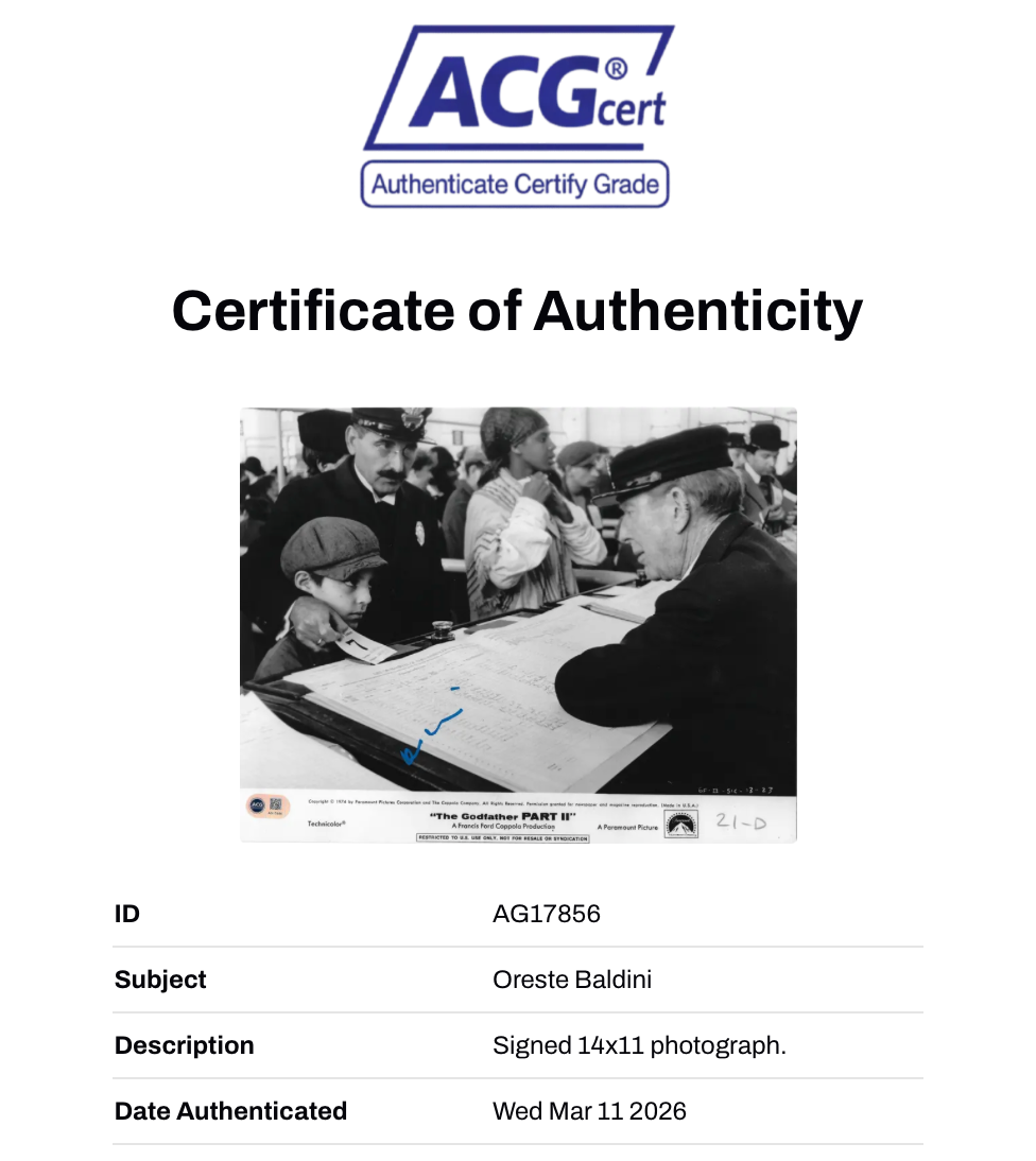 ORESTE BALDINI SIGNED THE GODFATHER 2 VITO ANDOLINI 14x11 PHOTO (ACG CERT AG17856)
