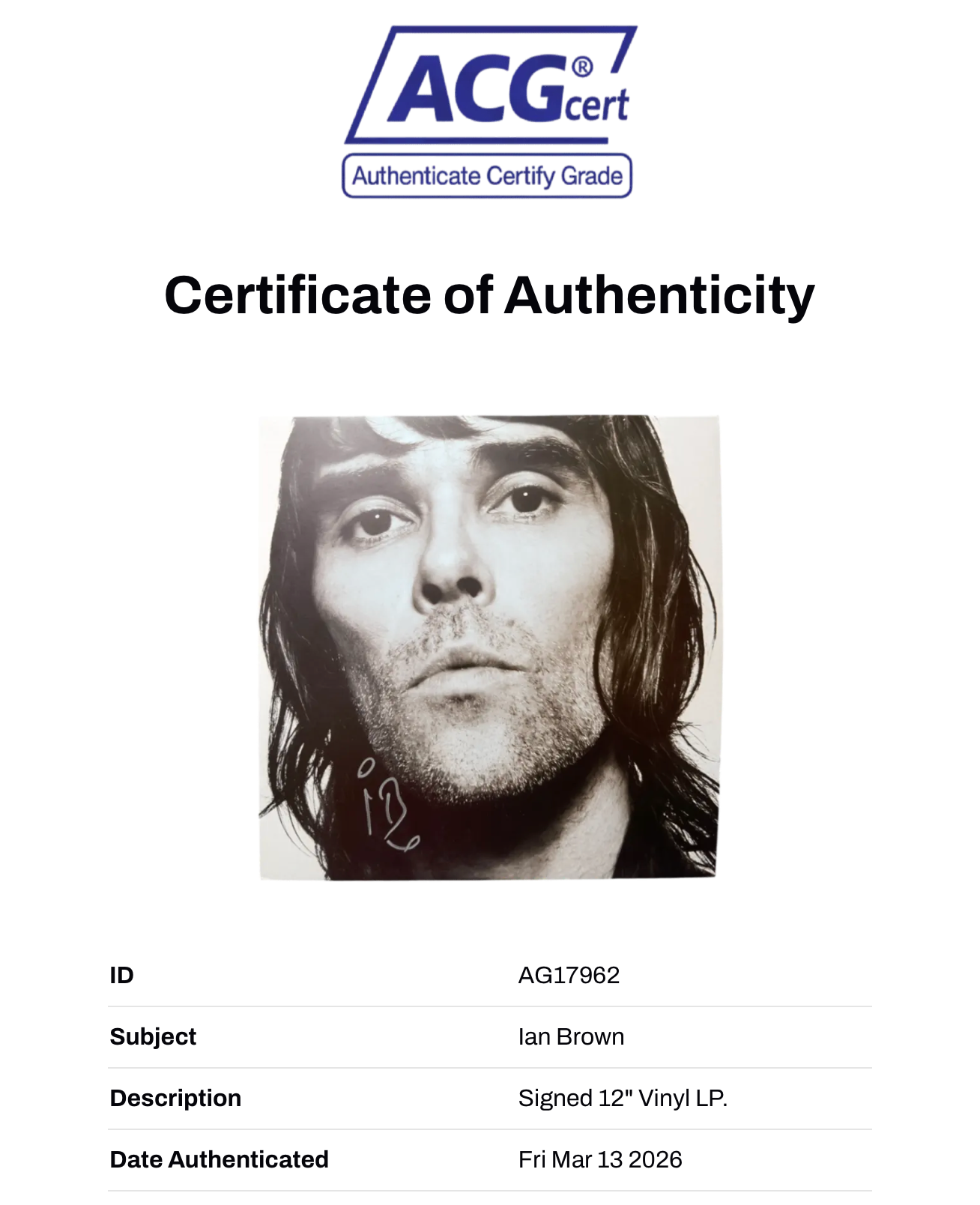 IAN BROWN SIGNED THE GREATEST ALBUM 12" VINYL LP (ACG CERT AG17962)