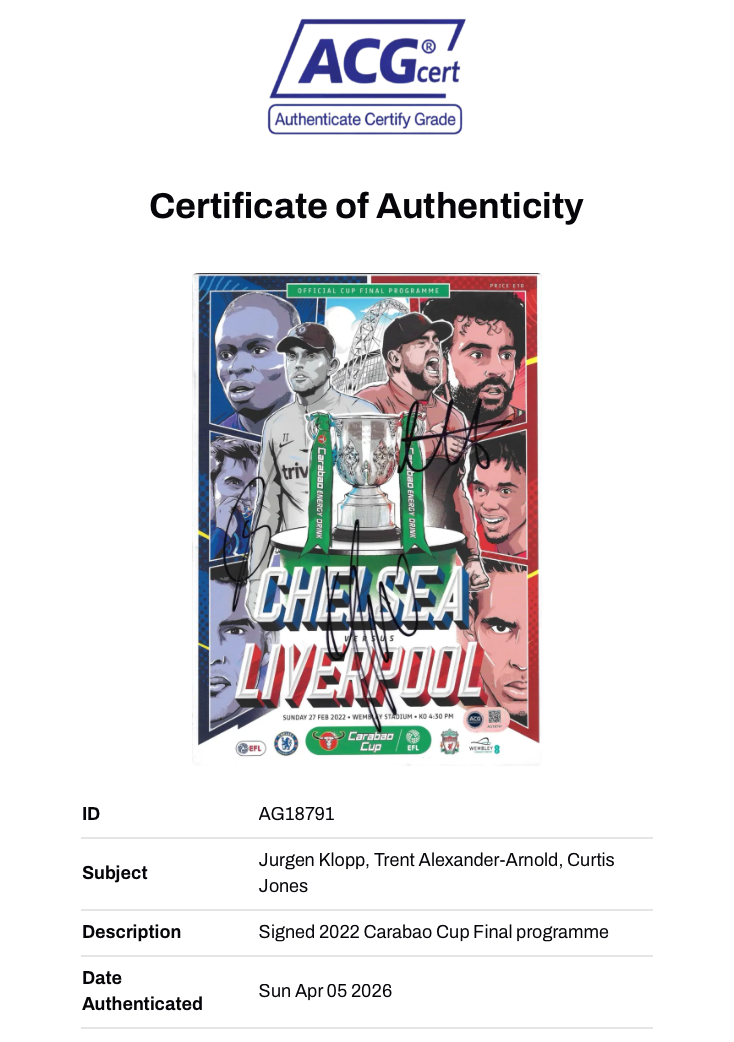 JURGEN KLOPP, TRENT, CURTIS JONES SIGNED CARABAO CUP FINAL PROGRAMME (ACG CERT AG18791)