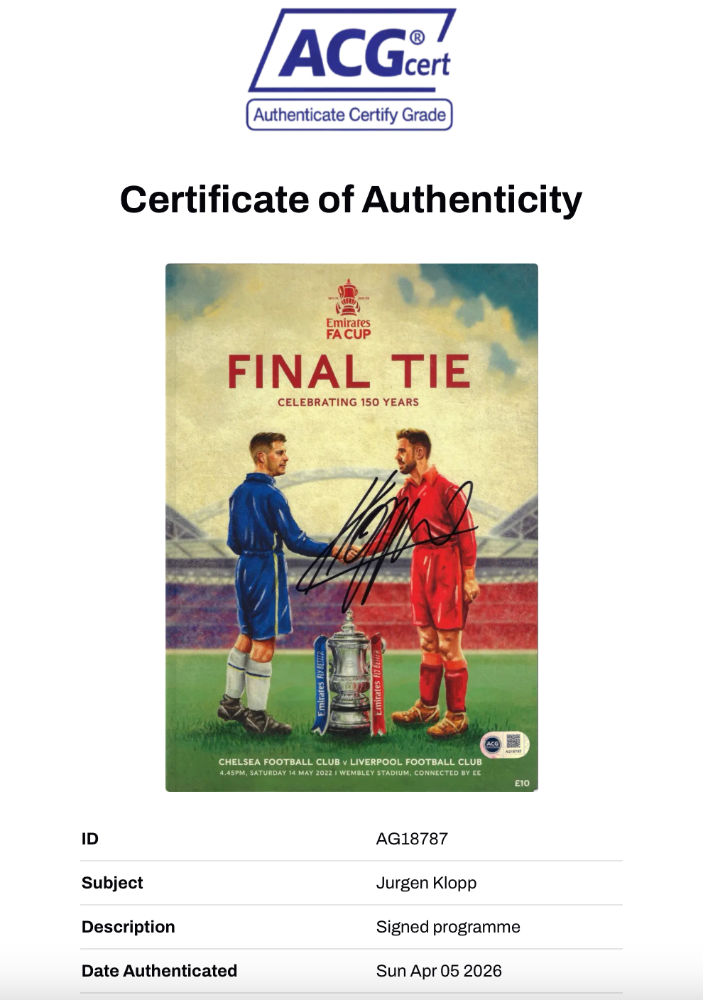 JURGEN KLOPP SIGNED FA CUP FINAL 2022 PROGRAMME (ACG CERT AG18787)