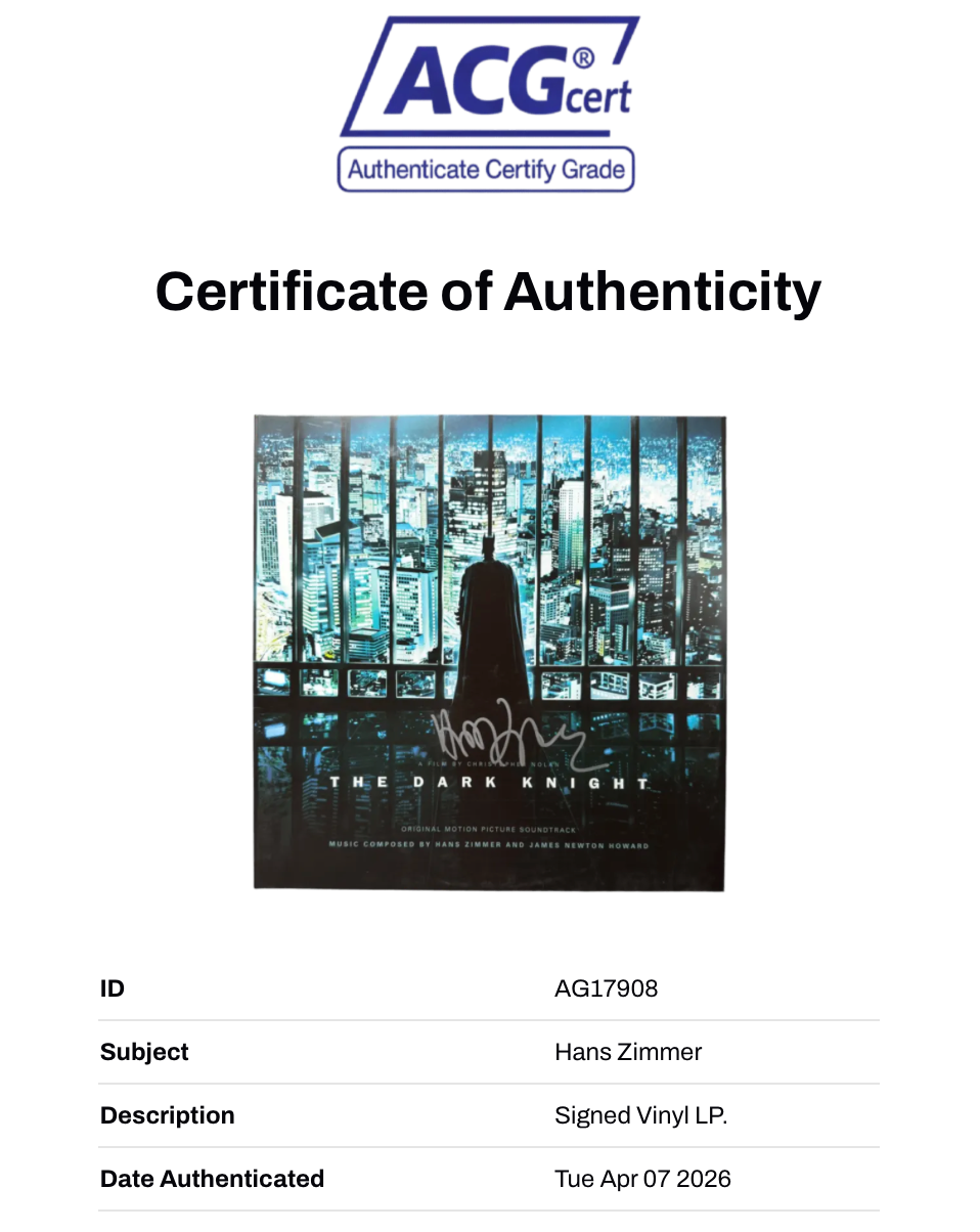 HANS ZIMMER SIGNED BATMAN THE DARK KNIGHT SOUNDTRACK VINYL (ACG CERT AG17908)