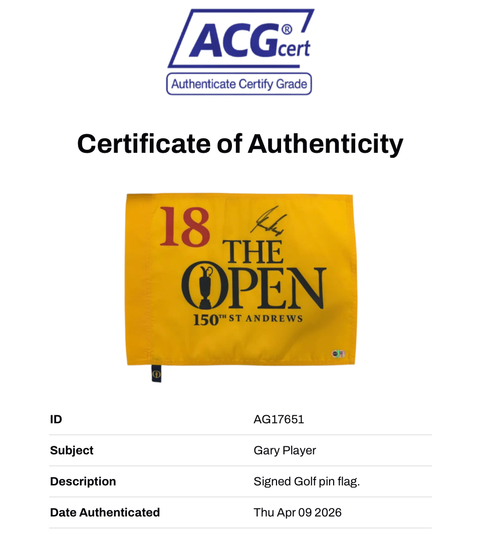 GARY PLAYER SIGNED GOLF 150TH OPEN PIN FLAG ST ANDREWS (ACG CERT AG17651)