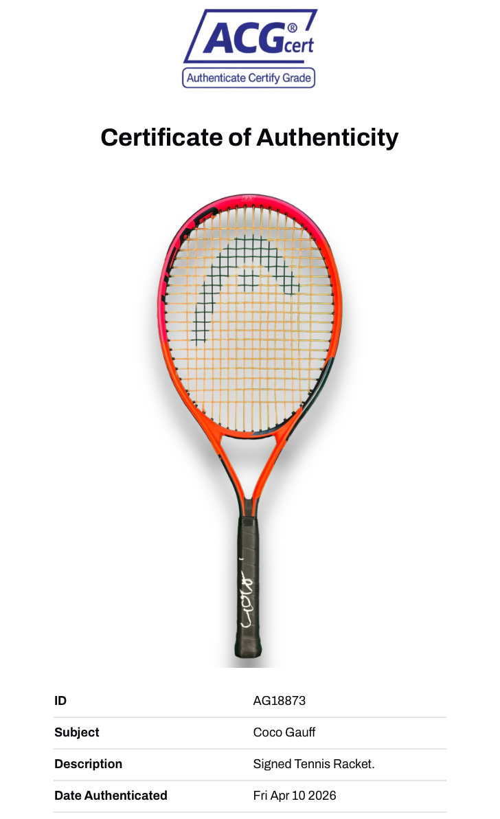 COCO GAUFF SIGNED HEAD TENNIS RACKET (ACG CERT AG18873)