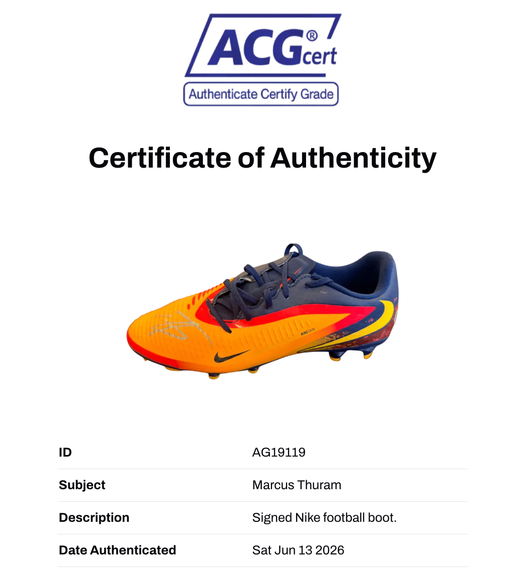 MARCUS THURAM SIGNED NIKE MERCURIAL FOOTBALL BOOT (ACG CERT AG19119)