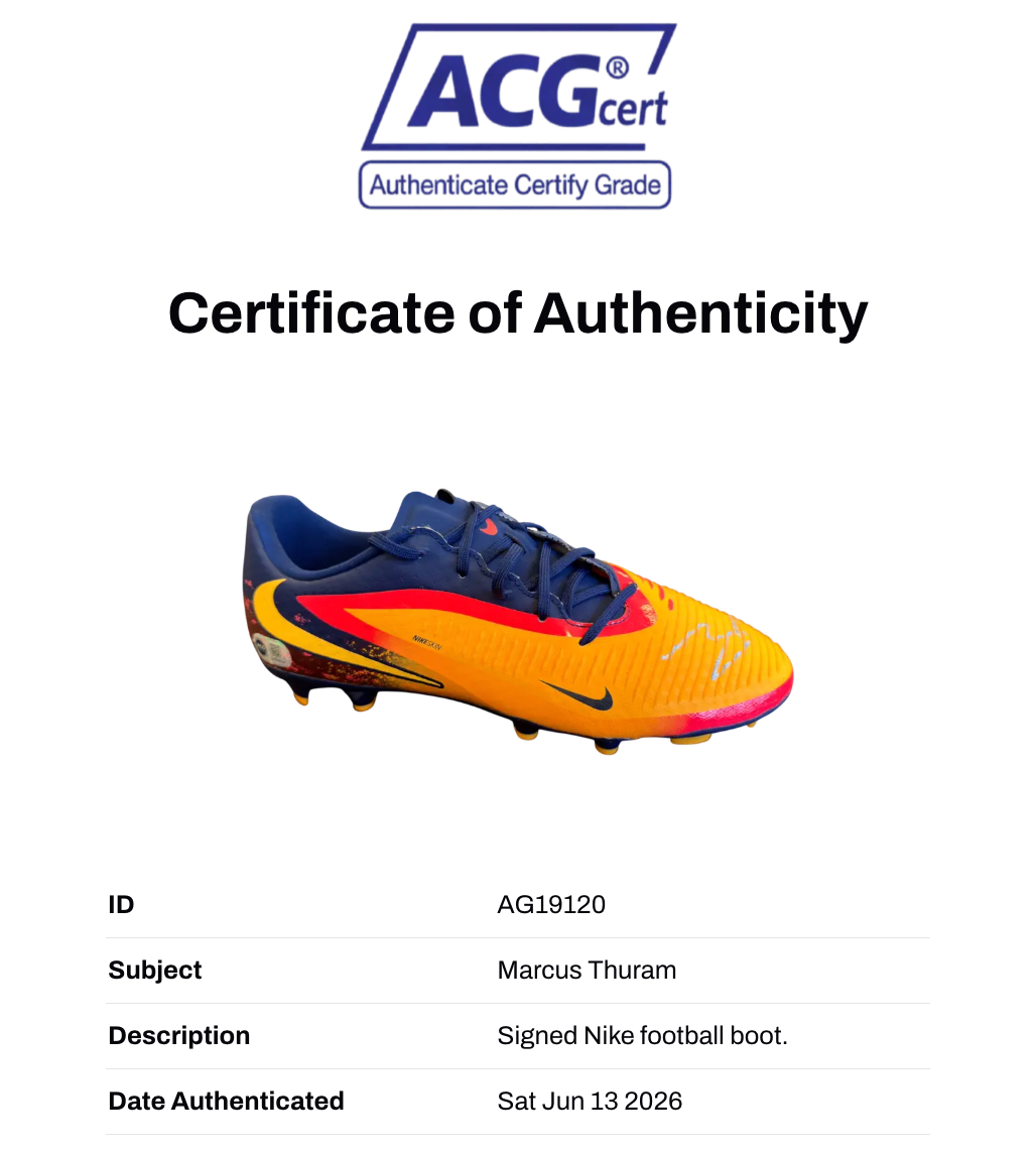MARCUS THURAM SIGNED NIKE MERCURIAL FOOTBALL BOOT (ACG CERT AG19120)