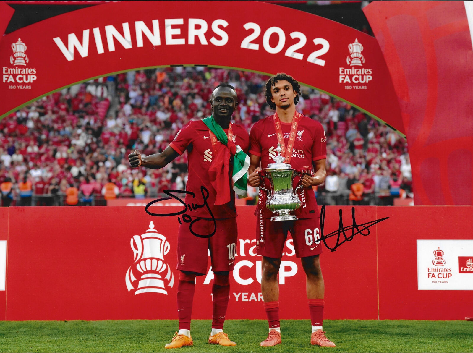 TRENT ALEXANDER-ARNOLD & SADIO MANE SIGNED LFC FA CUP WIN 16x12 PHOTO 2 (AFTAL COA)