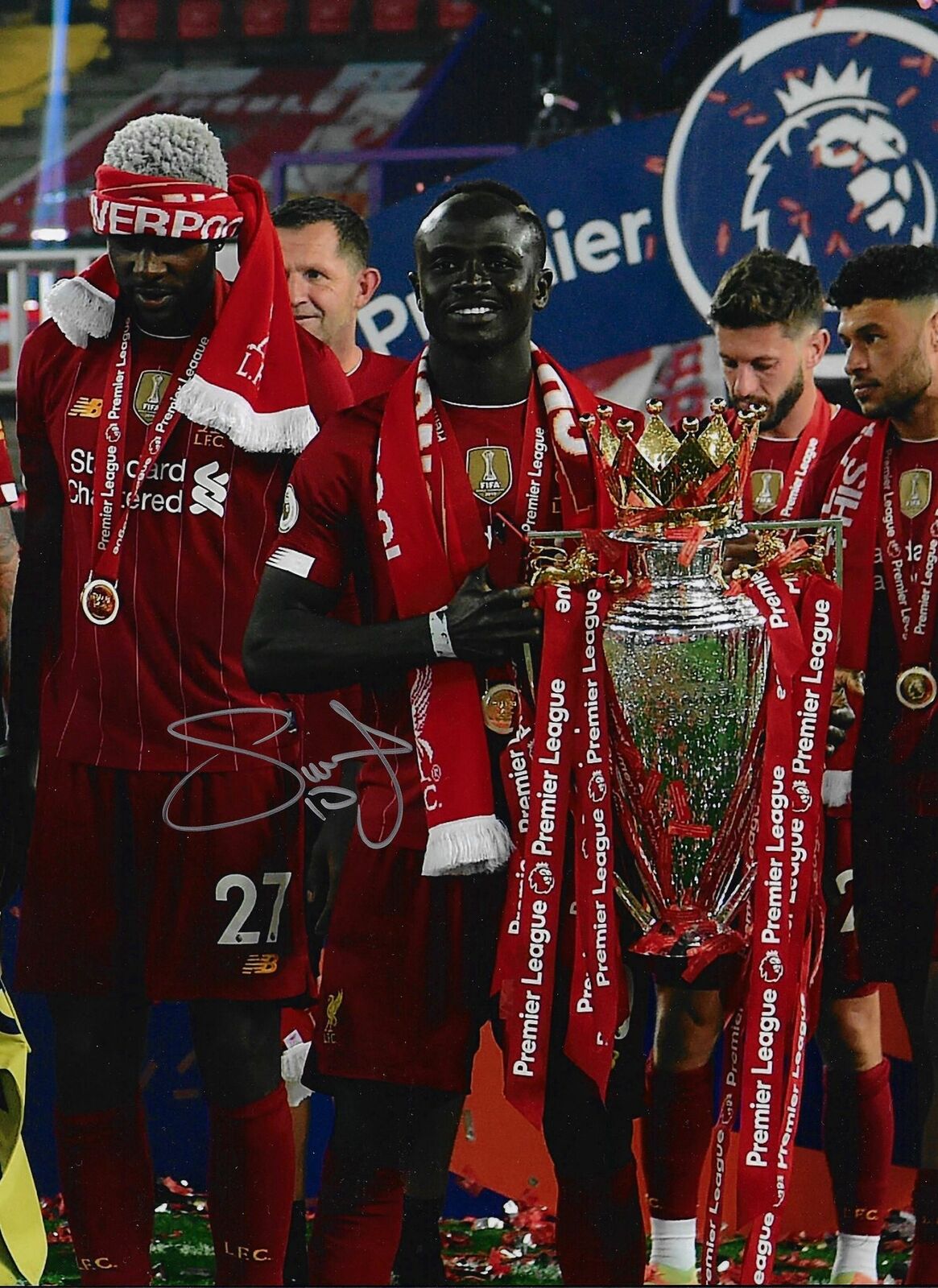 SADIO MANE SIGNED LIVERPOOL FC PREMIER LEAGUE TROPHY 16x12 PHOTO (AFTAL COA)