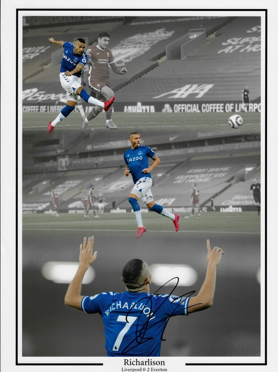 RICHARLISON SIGNED EVERTON FC 16X12 ANFIELD MERSEYSIDE DERBY PHOTO (AFTAL COA)