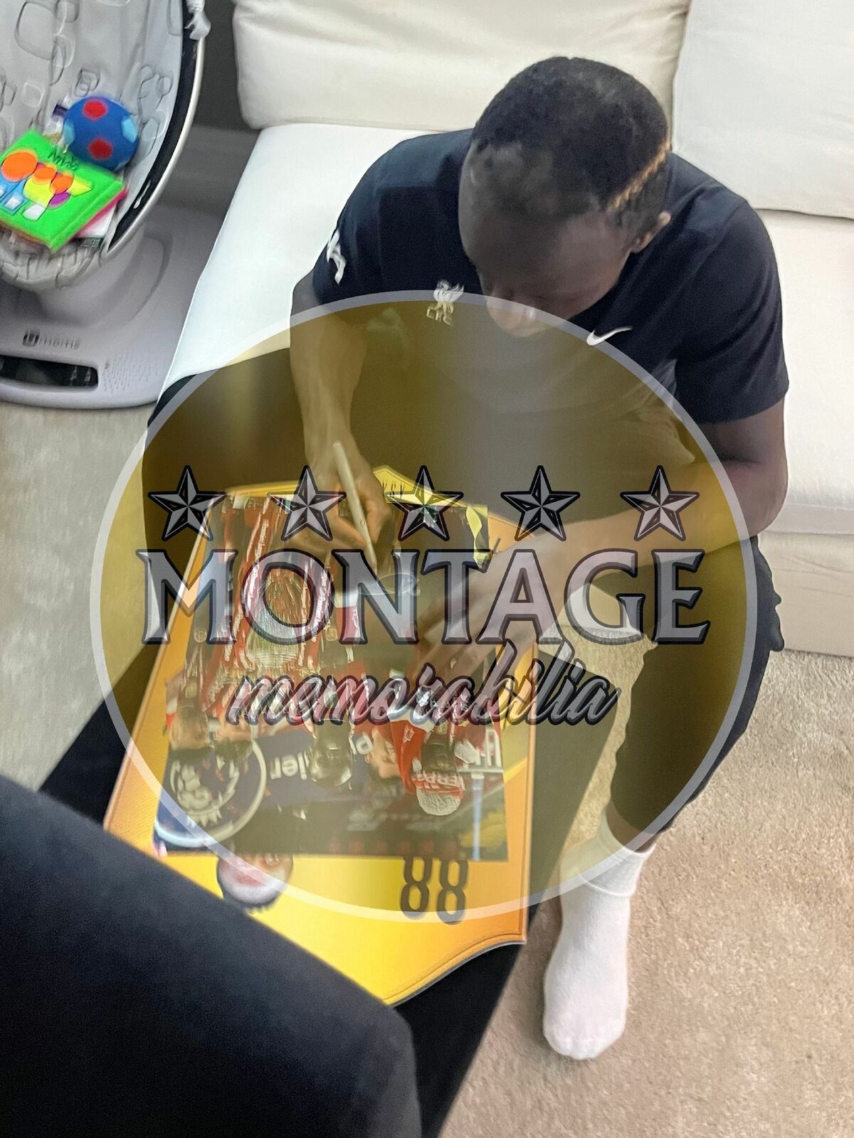 SADIO MANE SIGNED LIVERPOOL FC PREMIER LEAGUE TROPHY 16x12 PHOTO (AFTAL COA)