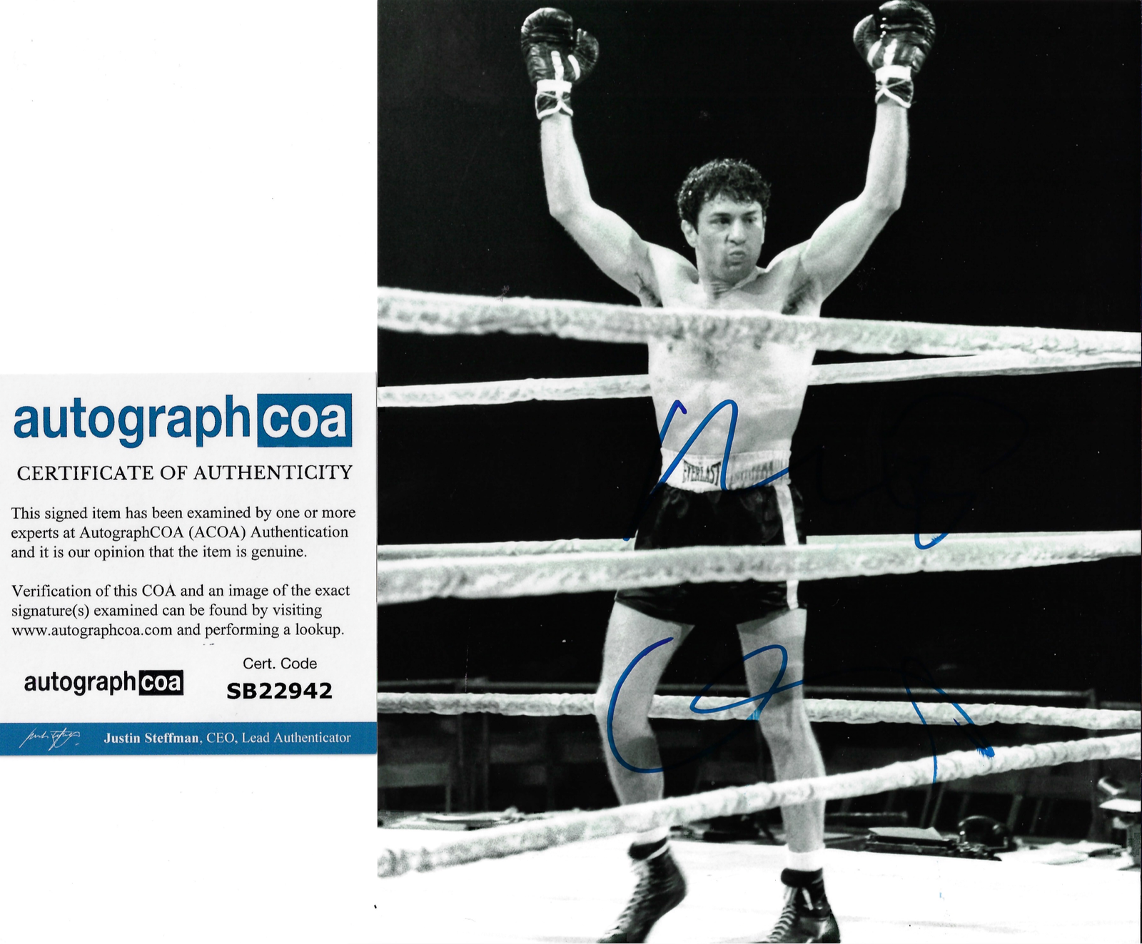 ROBERT DE NIRO SIGNED JAKE LAMOTTA RAGING BULL 10X8 PHOTO (ACOA RACC COA)