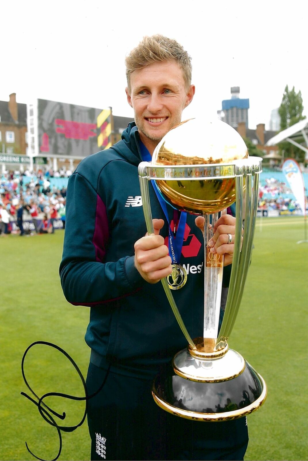 JOE ROOT SIGNED 12x8 ENGLAND WORLD CUP 2019 PHOTOGRAPH (AFTAL COA)