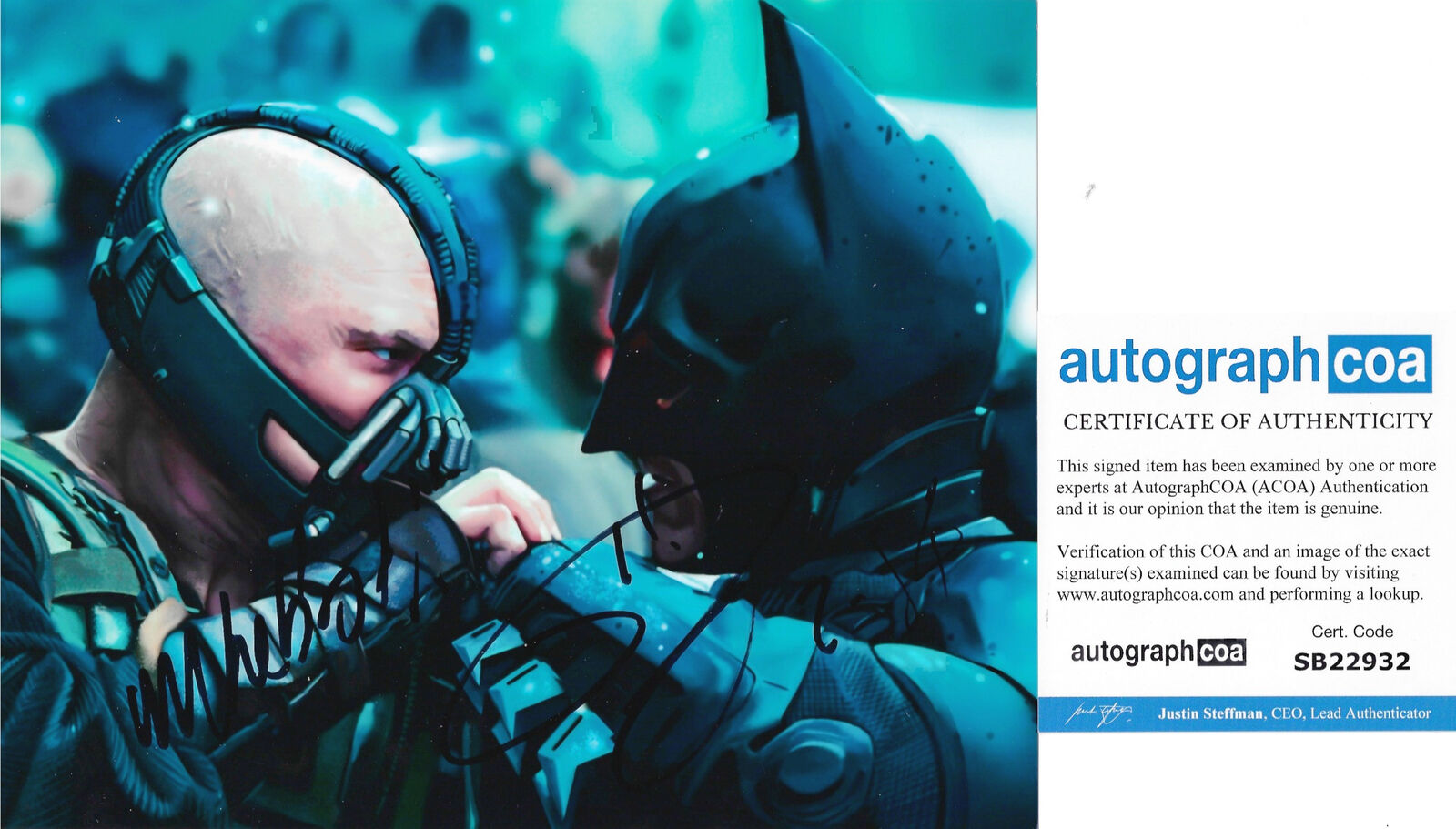 TOM HARDY SIGNED BATMAN BANE 10X8 PHOTO (ACOA RACC COA)