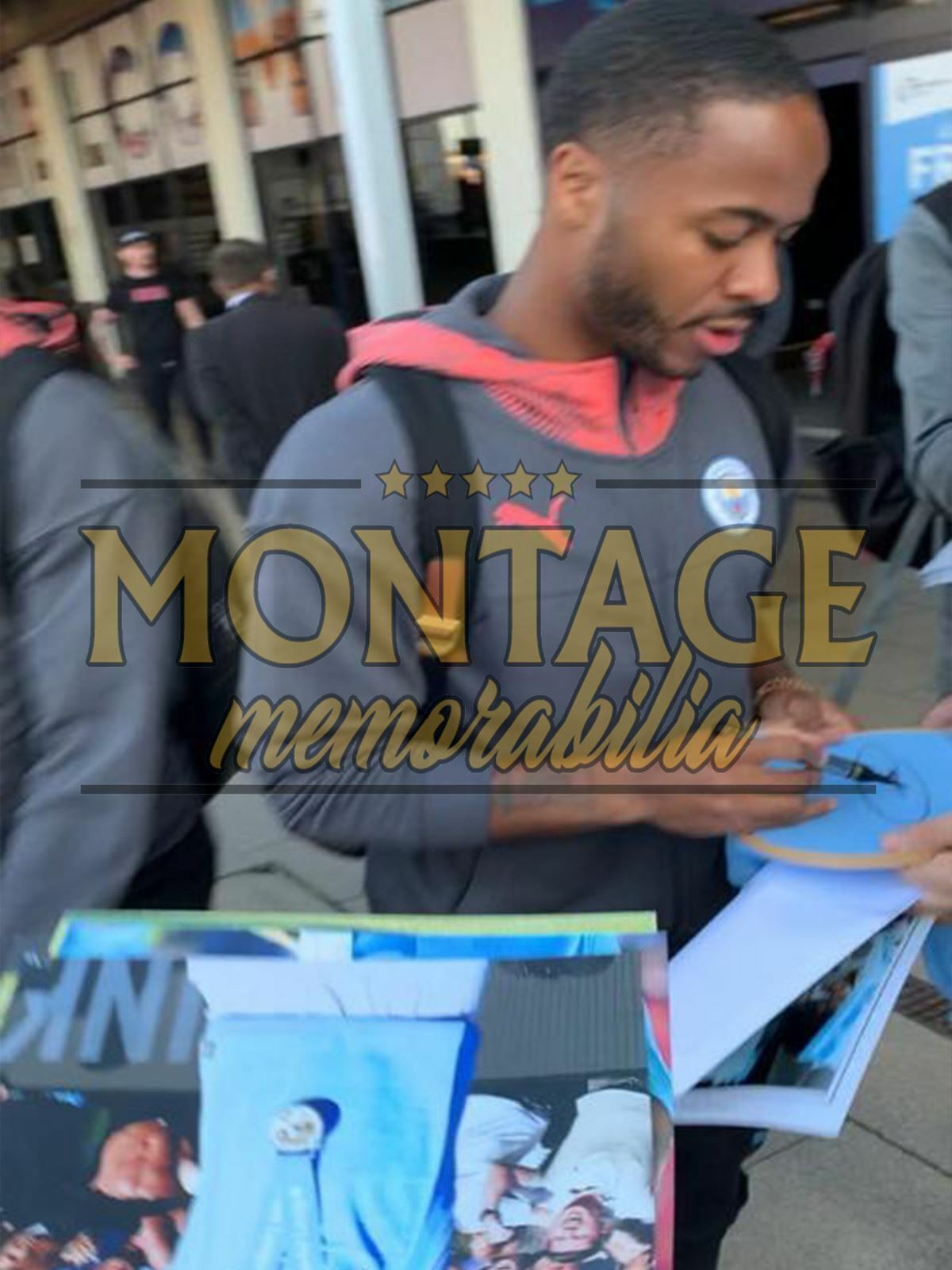 RAHEEM STERLING SIGNED MANCHESTER CITY 12X8 CHAMPIONS PHOTO (AFTAL COA)