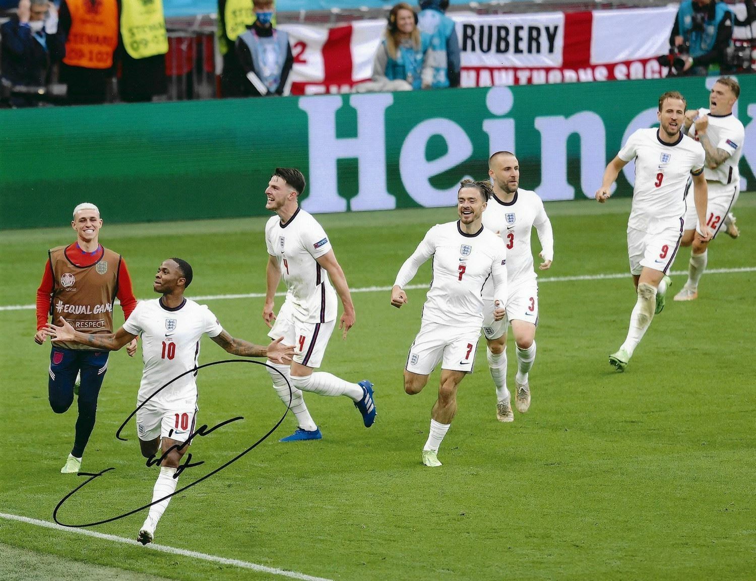 RAHEEM STERLING SIGNED ENGLAND EURO 2020 GERMANY GOAL 14x11 PHOTO (AFTAL COA)