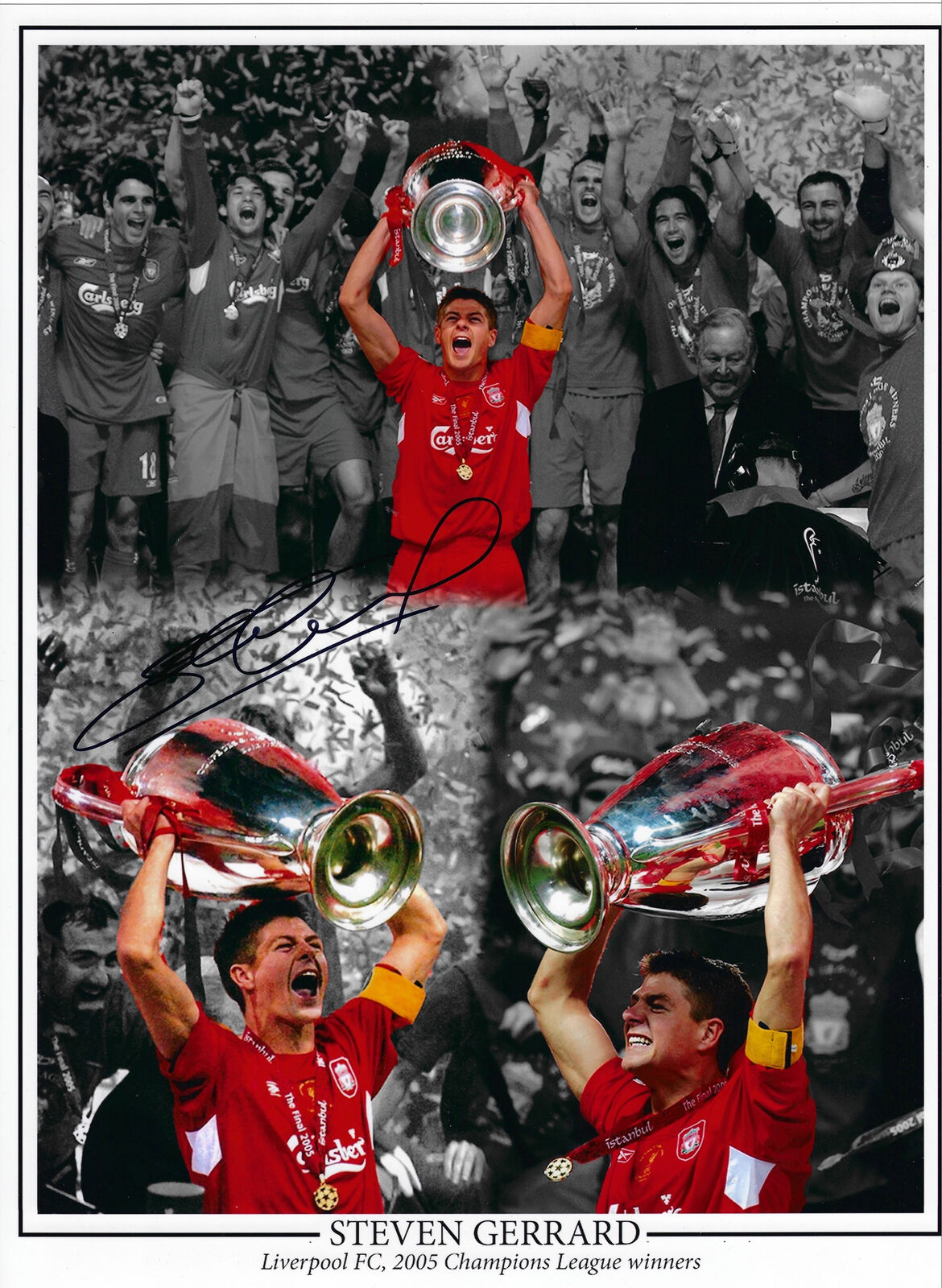 STEVEN GERRARD SIGNED LIVERPOOL FC ISTANBUL 2005 16x12 PHOTO (AFTAL COA)