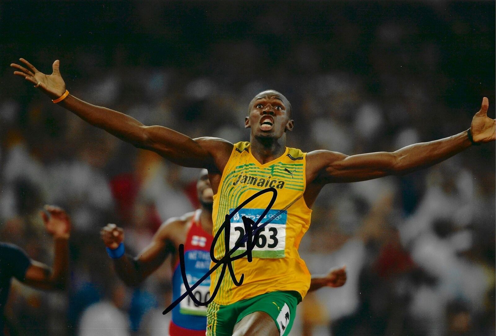 USAIN BOLT SIGNED 12x8 OLYMPICS JAMAICA PHOTOGRAPH 13 (AFTAL COA)