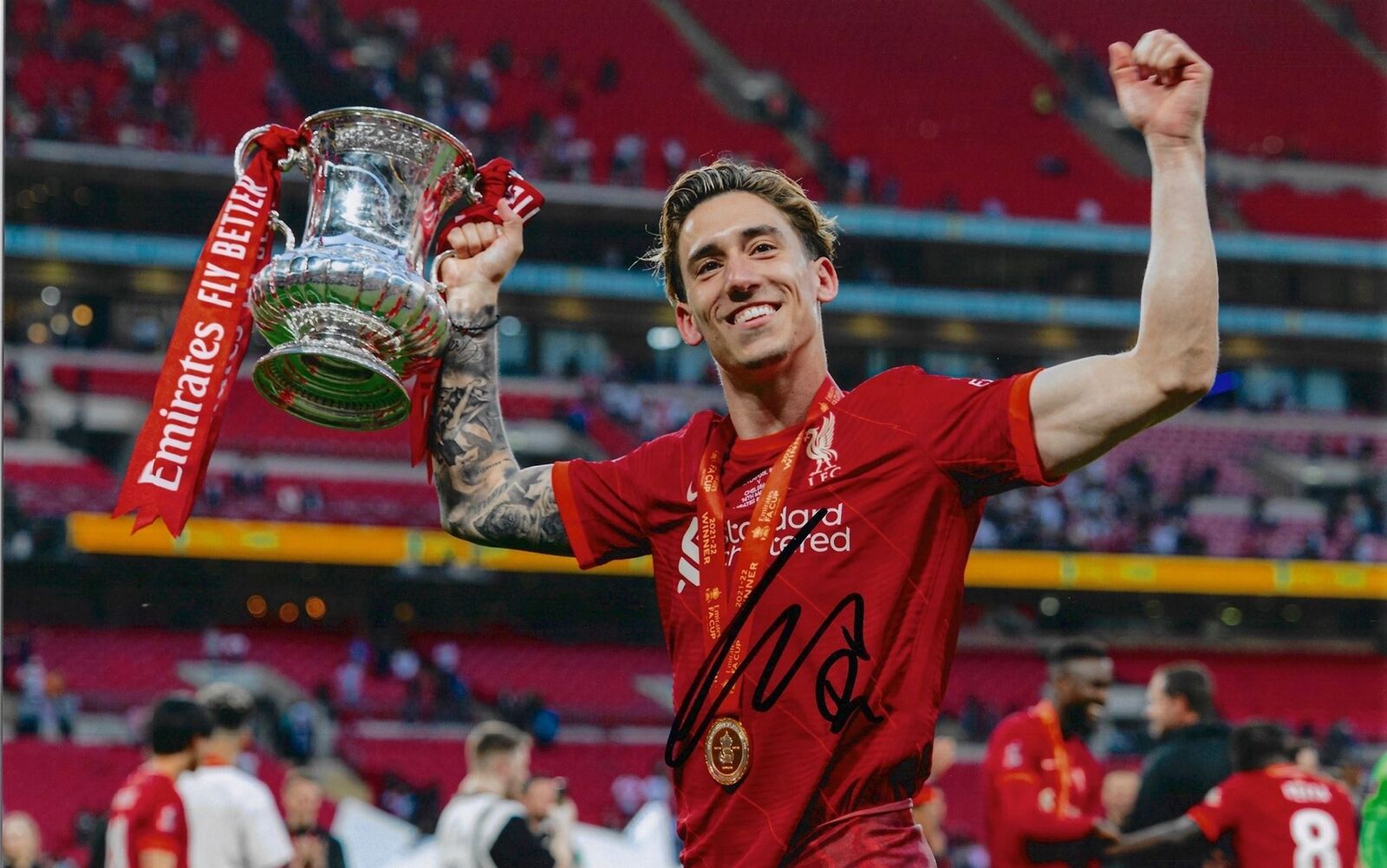 KOSTAS TSIMIKAS SIGNED LIVERPOOL FC FA CUP WINNER 12x8 PHOTO 7 (AFTAL COA)